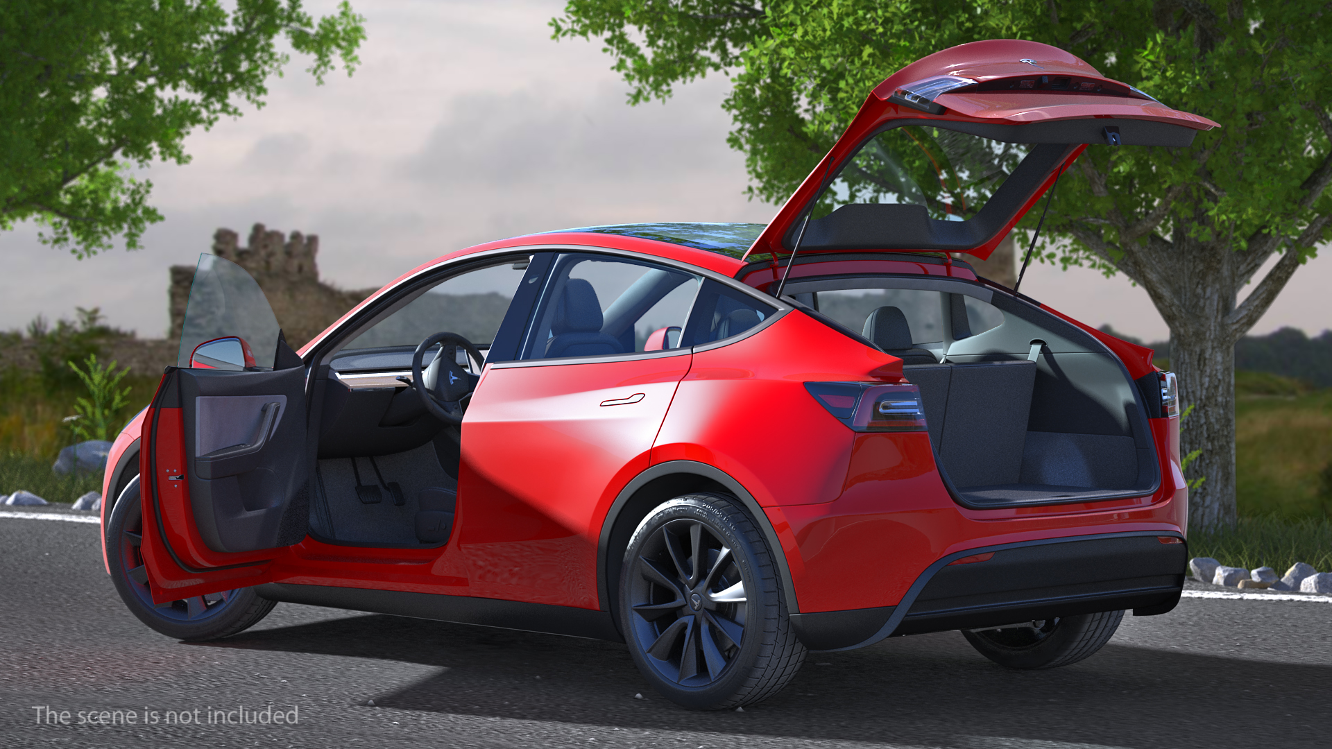 Tesla Model Y Red Rigged 3D model