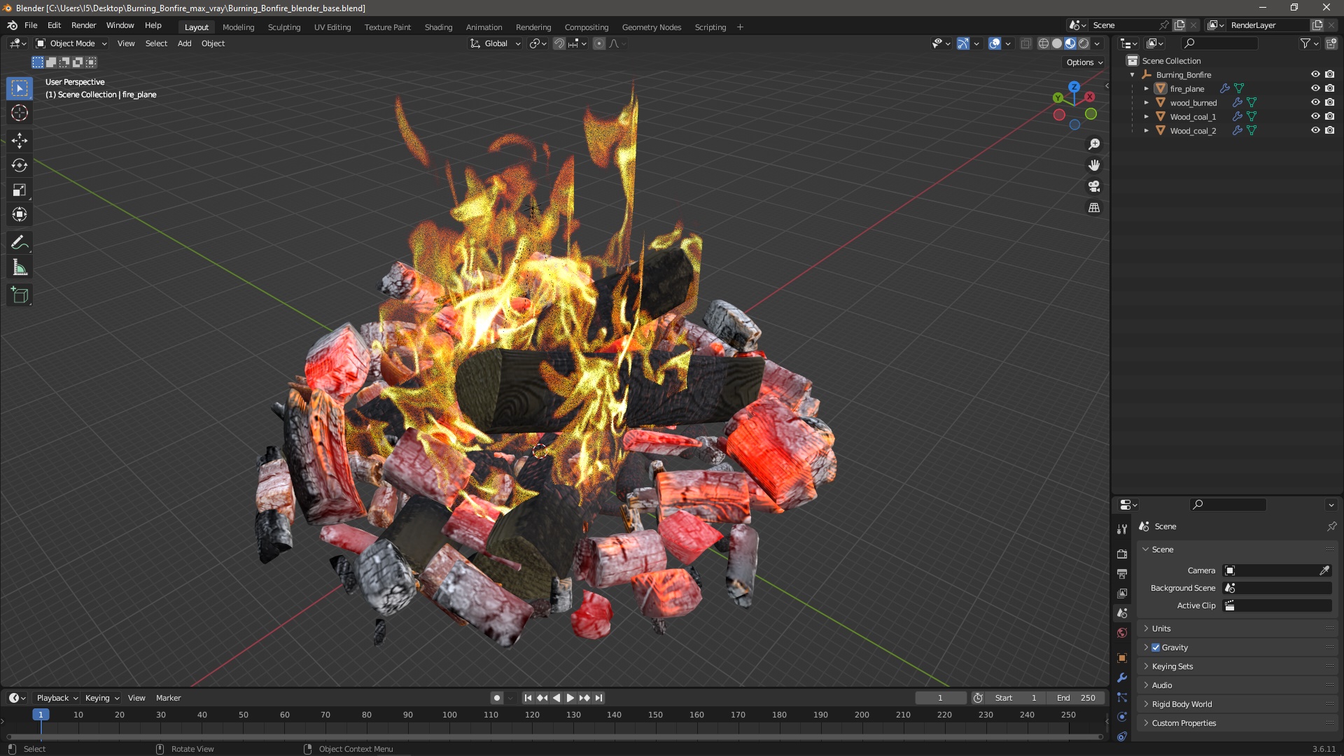 3D model Burning Bonfire