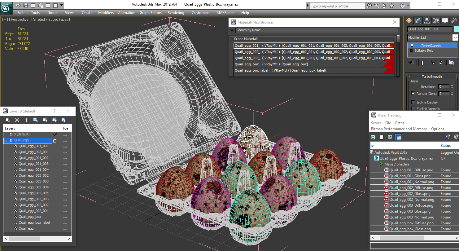 Quail Eggs in Open Box 3D