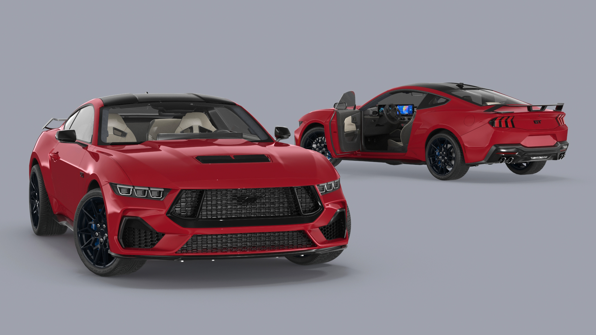 3D Ford Mustang 2024 Red Rigged model