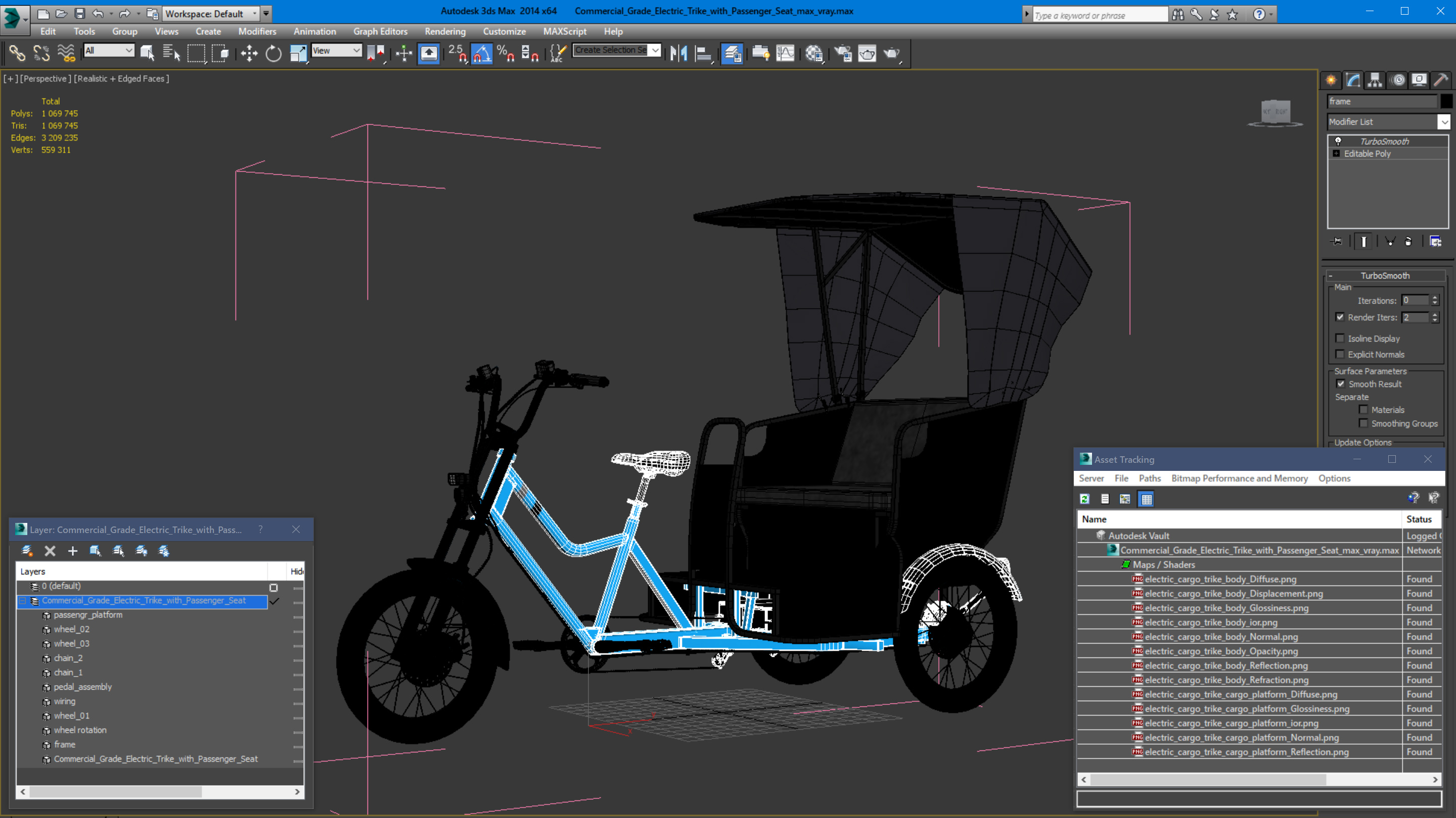 3D Commercial Grade Electric Trike with Passenger Seat