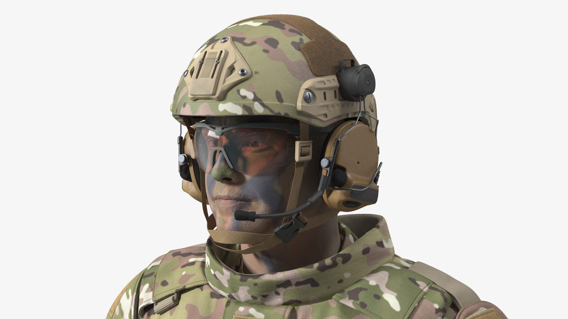 Soldier in Green Tactical Gear with Rifle Standing Fur 3D model