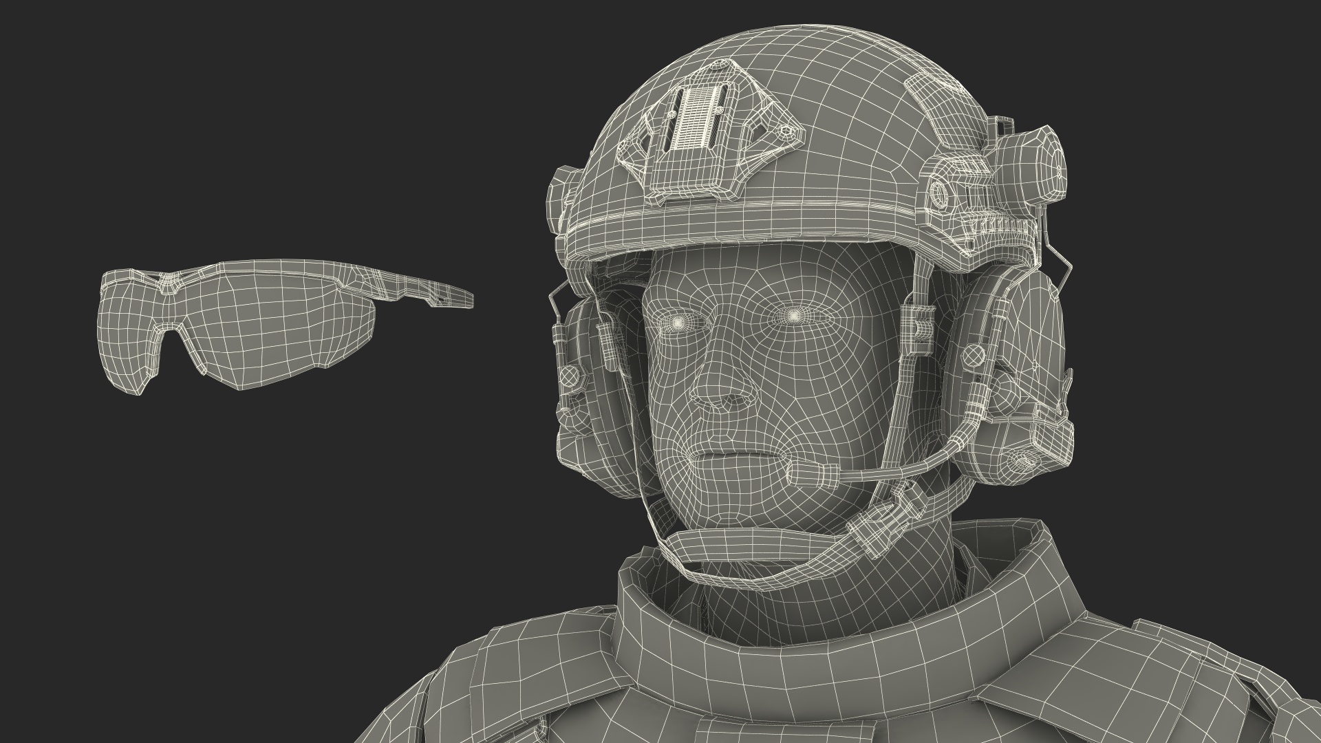 Soldier in Green Tactical Gear with Rifle Standing Fur 3D model