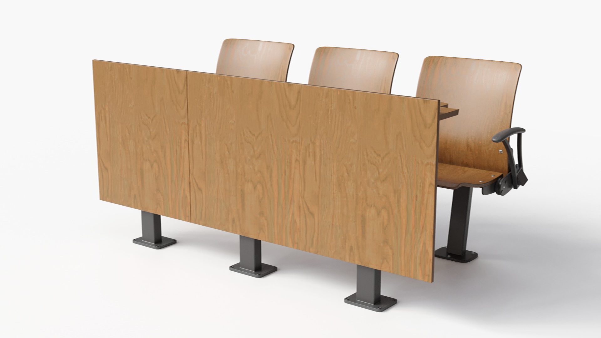 3D Auditorium Chairs And Tables Dark Wood model