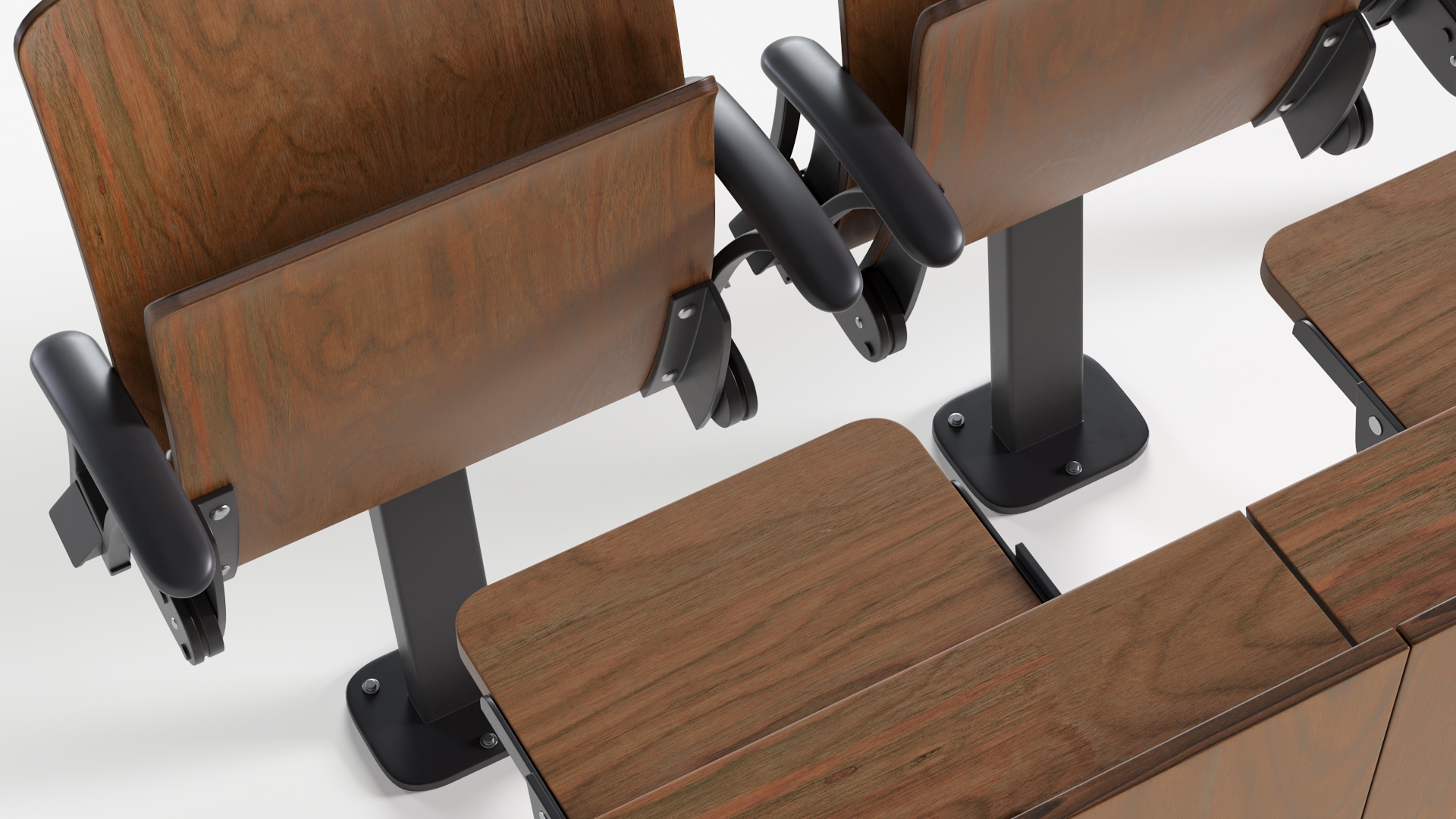 3D Auditorium Chairs And Tables Dark Wood model