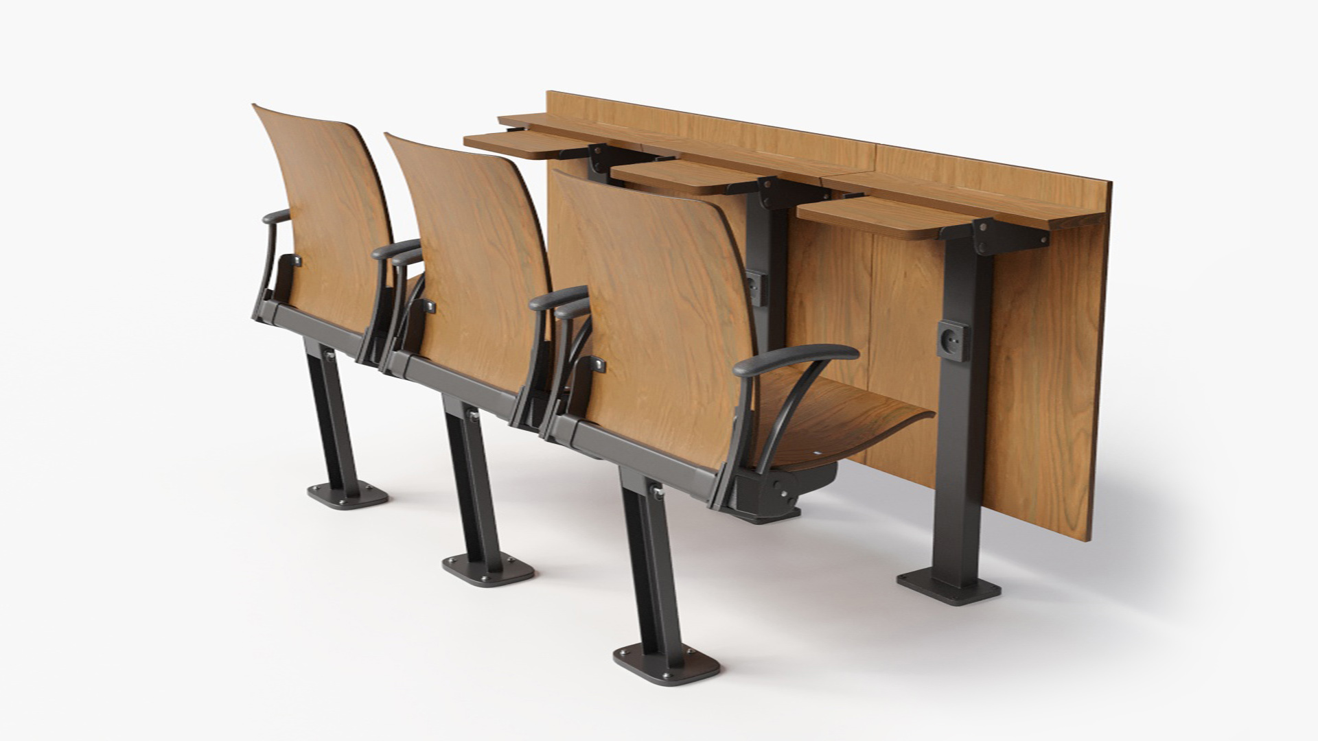 3D Auditorium Chairs And Tables Dark Wood model