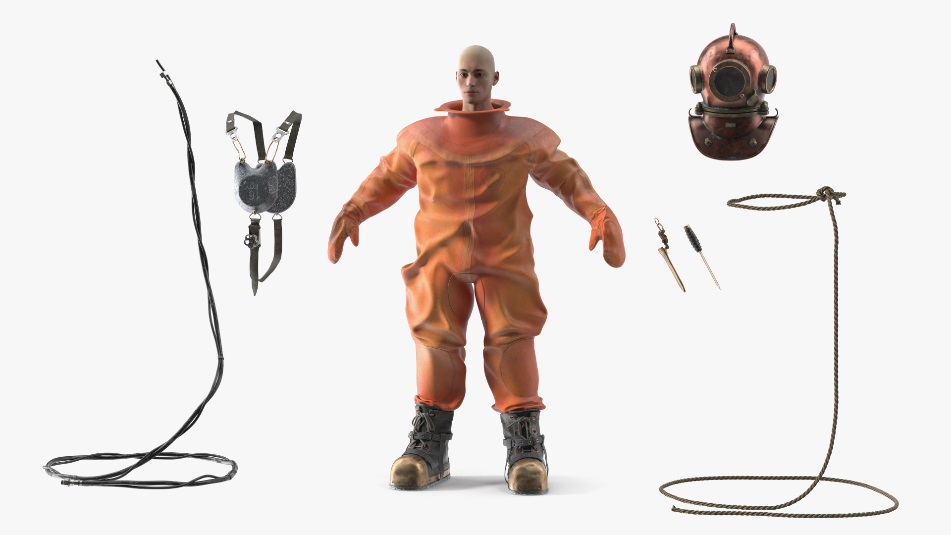 3D Old Rusty Diving Suit