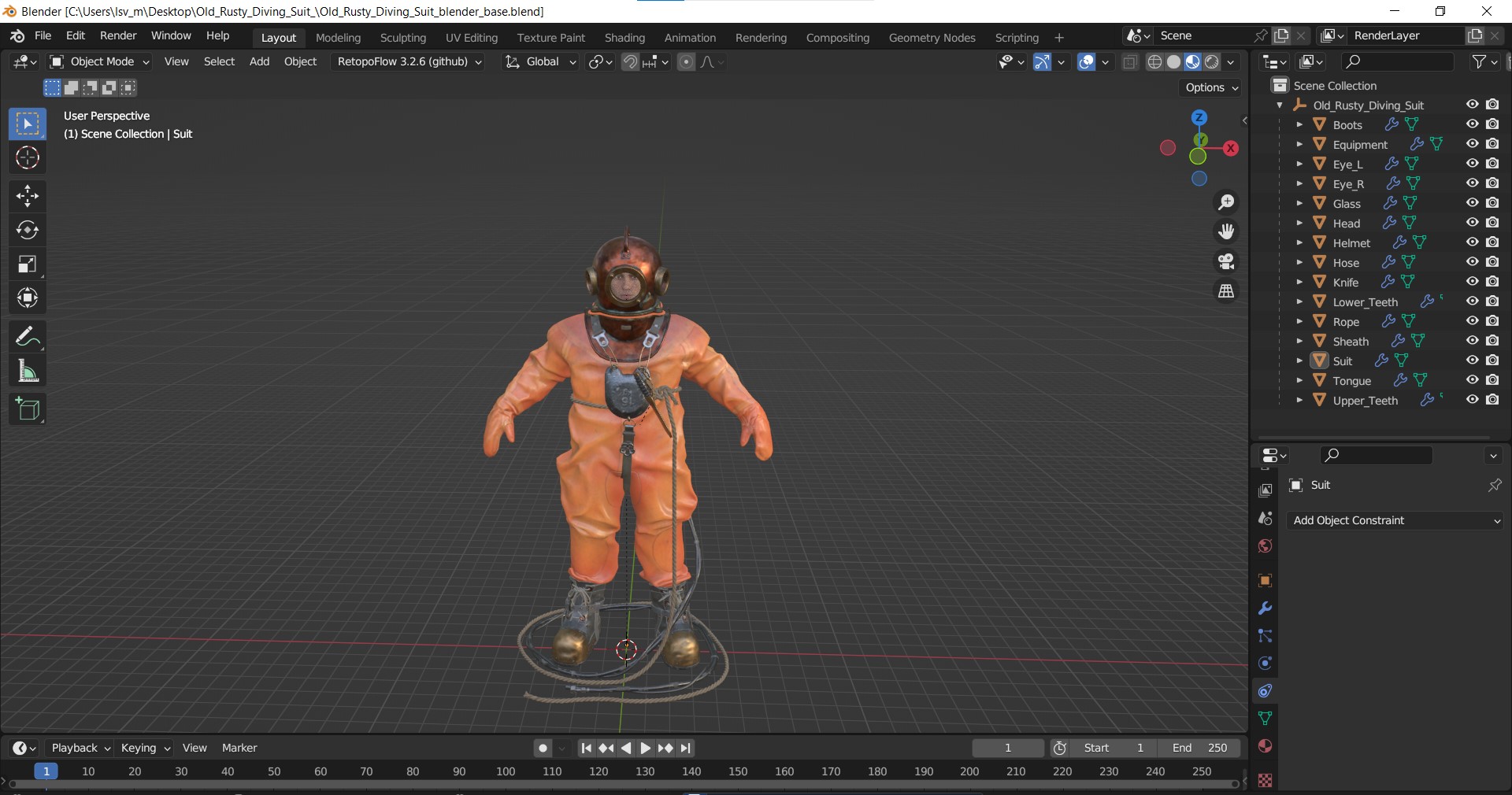 3D Old Rusty Diving Suit