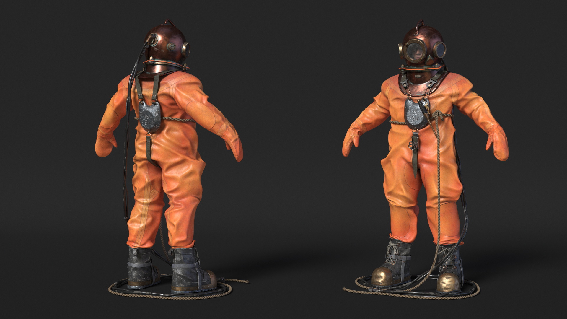 3D Old Rusty Diving Suit