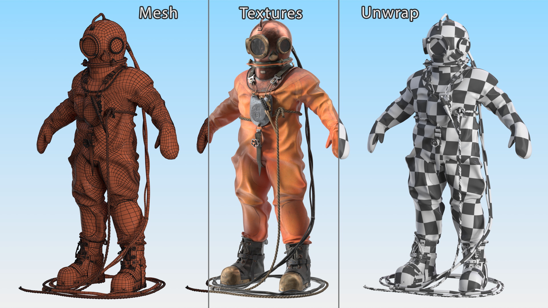 3D Old Rusty Diving Suit