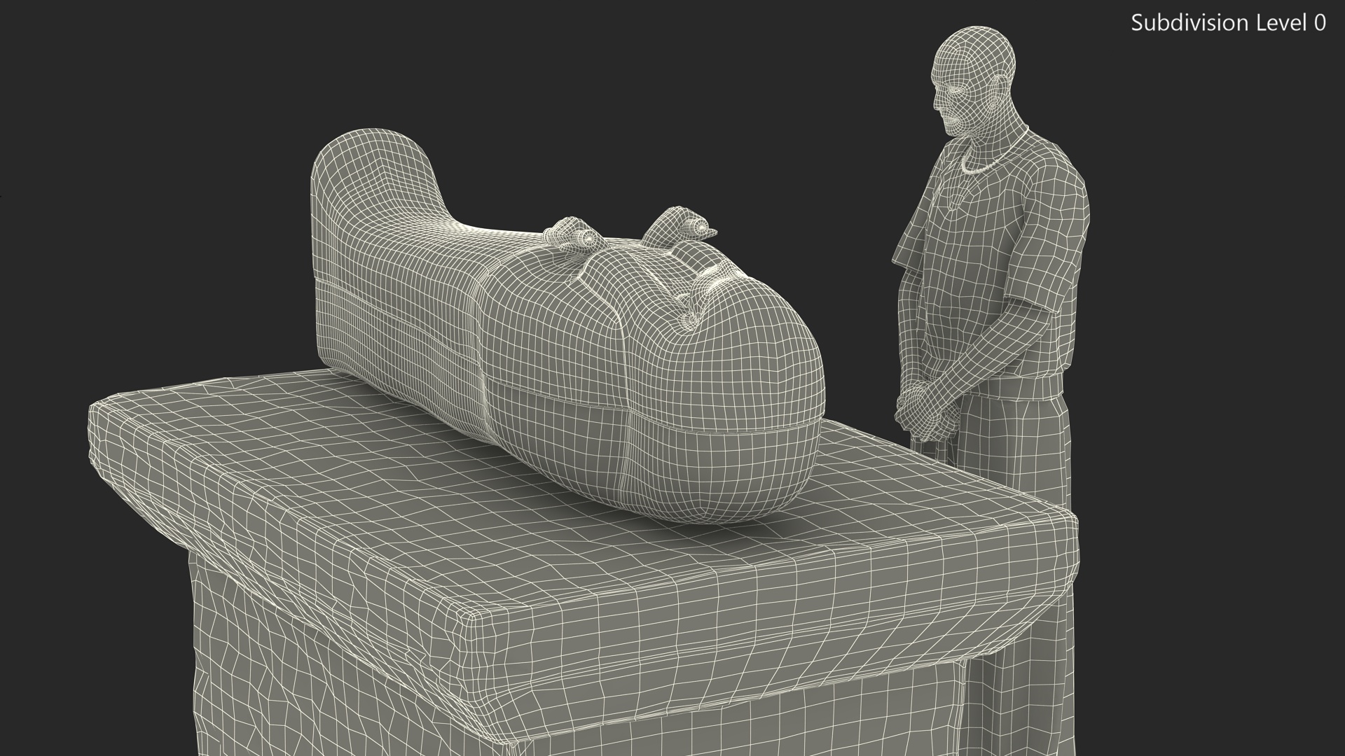 Ancient Priest Mourns an Altar with a Sarcophagus 3D model