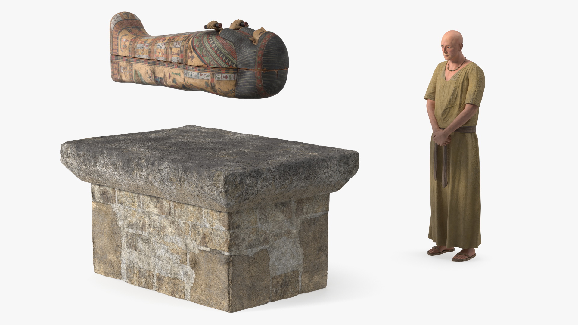 Ancient Priest Mourns an Altar with a Sarcophagus 3D model