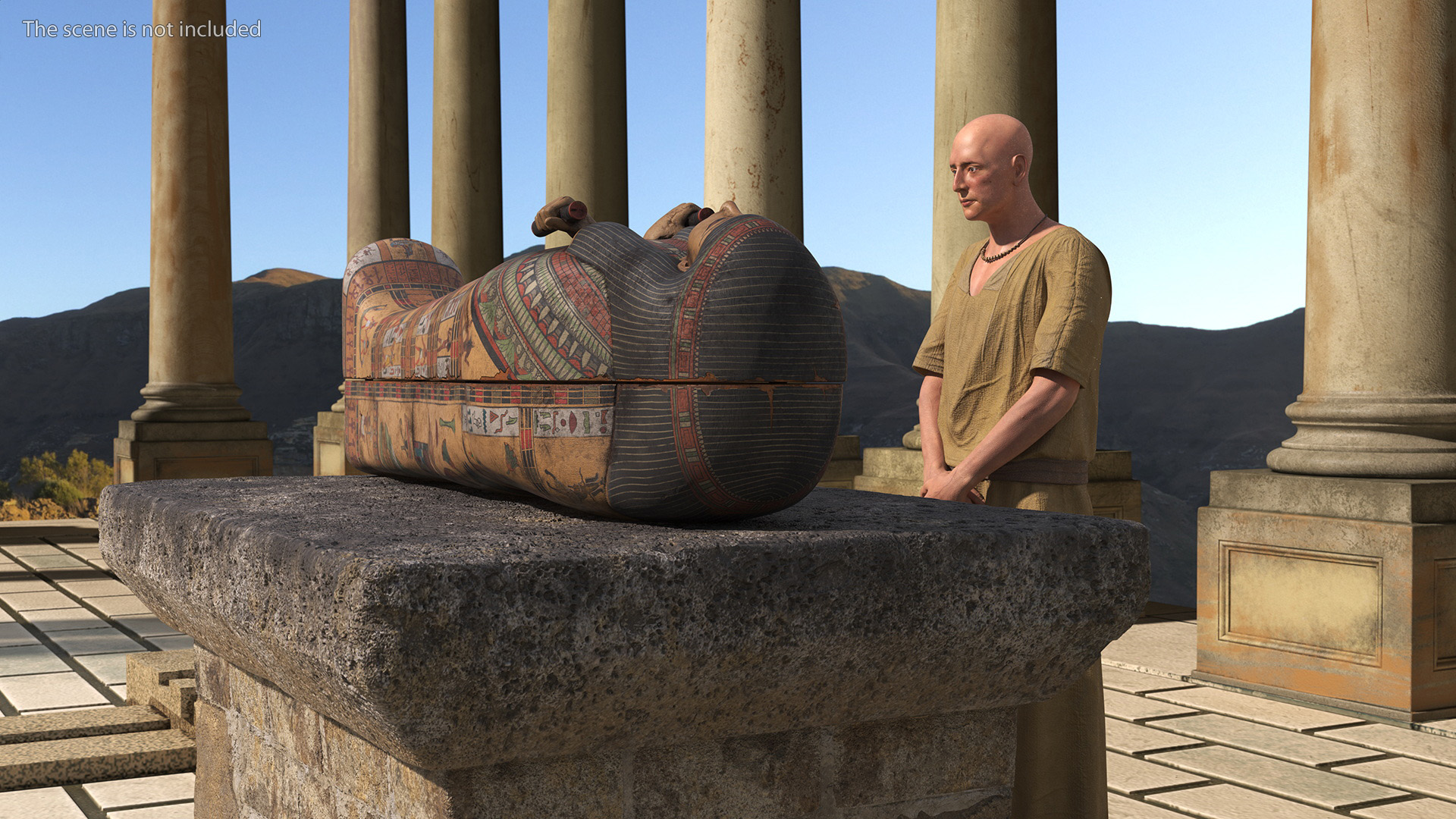 Ancient Priest Mourns an Altar with a Sarcophagus 3D model