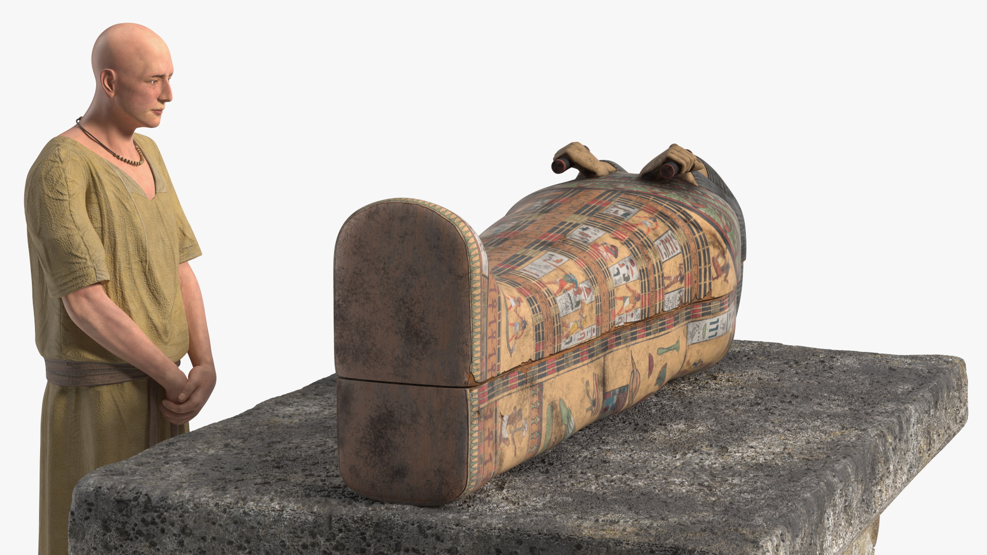 Ancient Priest Mourns an Altar with a Sarcophagus 3D model