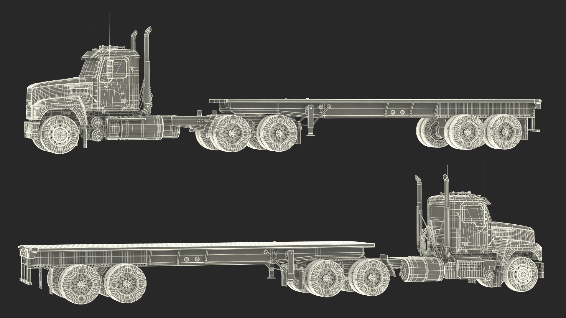 3D Commercial Truck and Flatbed Trailer