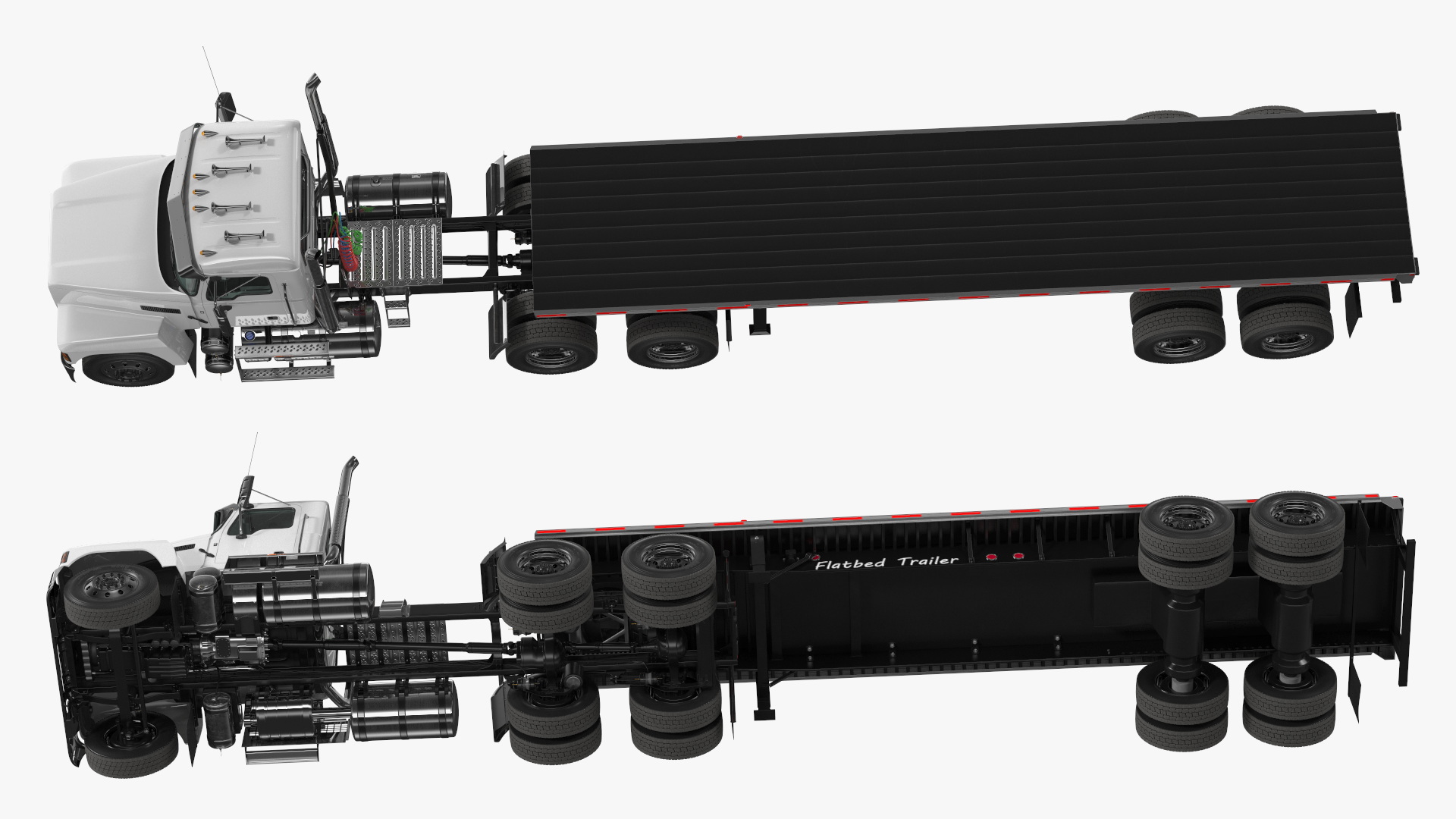 3D Commercial Truck and Flatbed Trailer