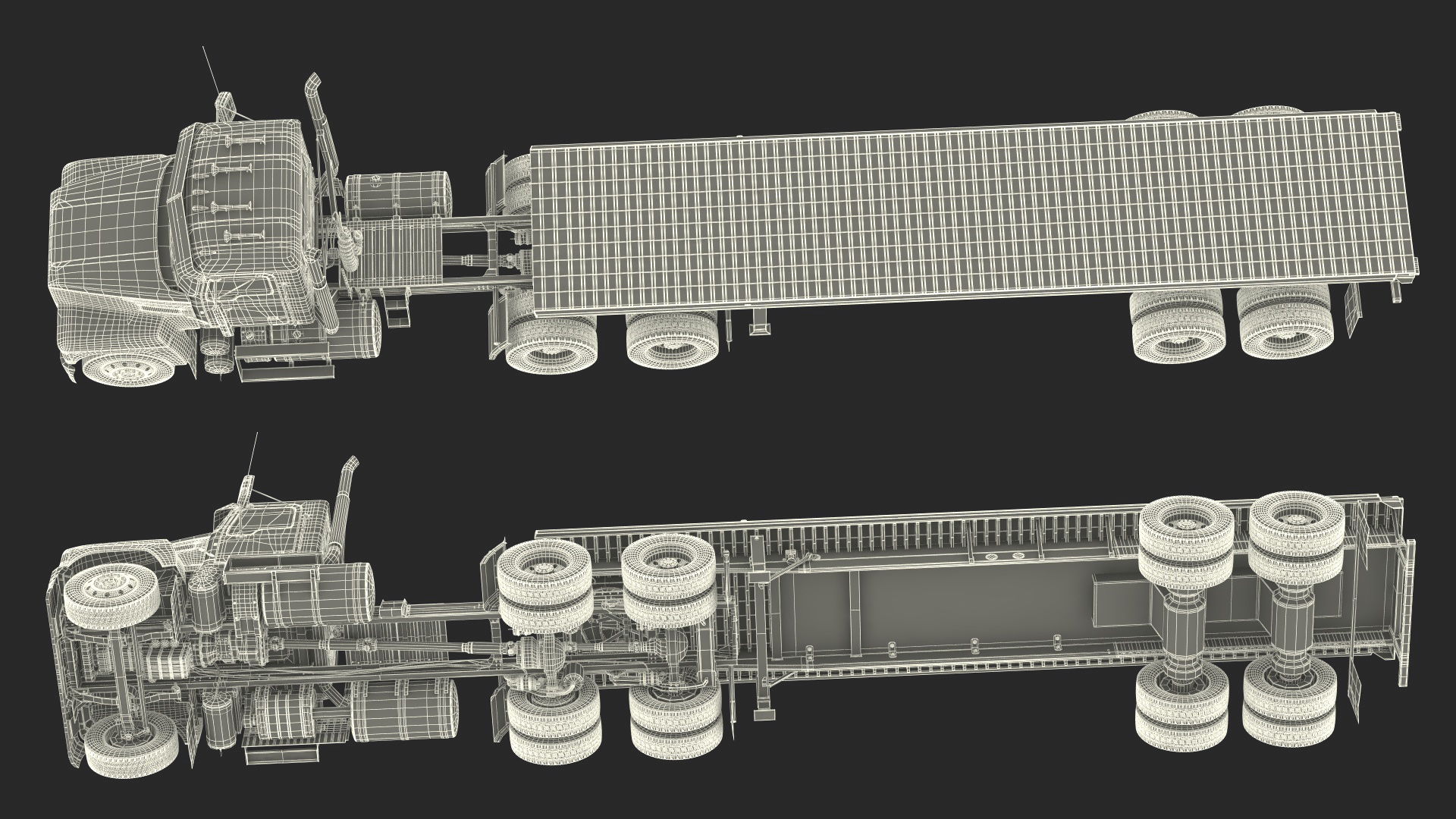 3D Commercial Truck and Flatbed Trailer