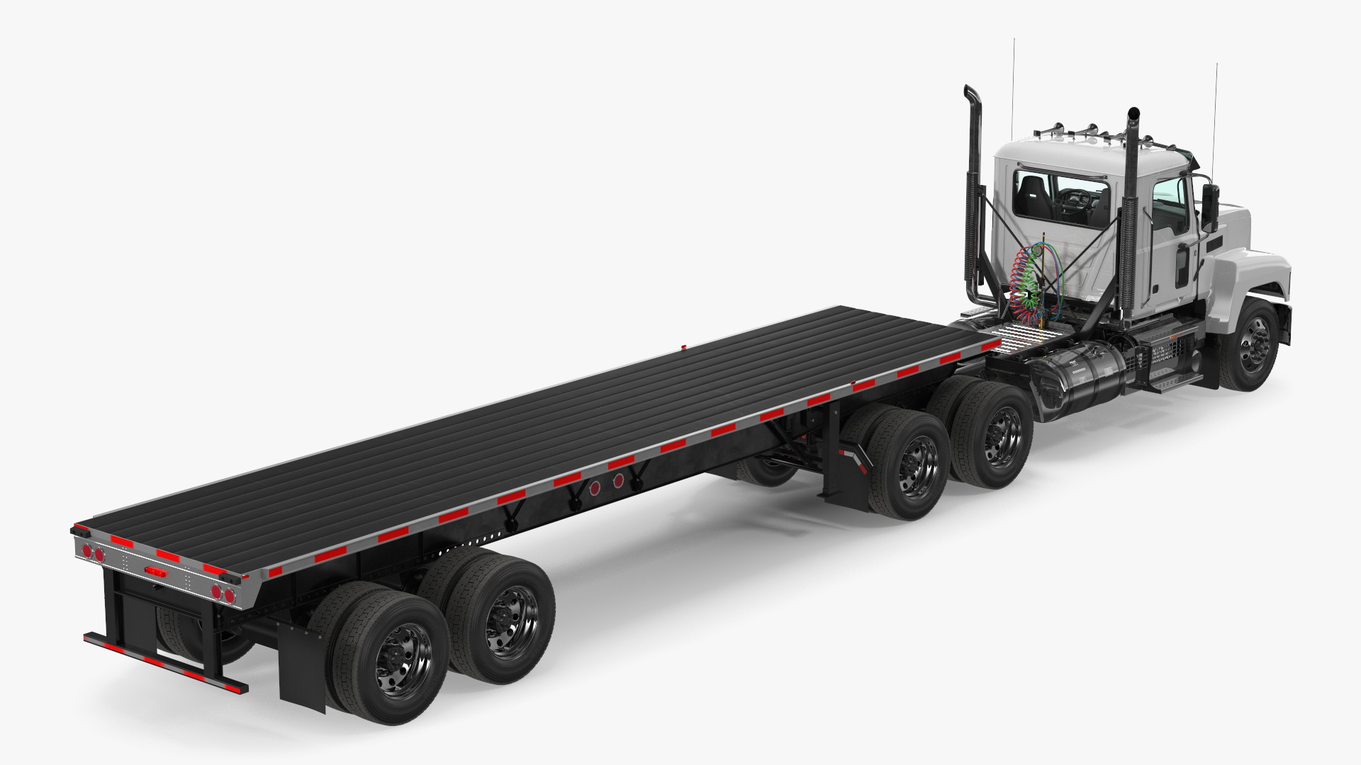 3D Commercial Truck and Flatbed Trailer