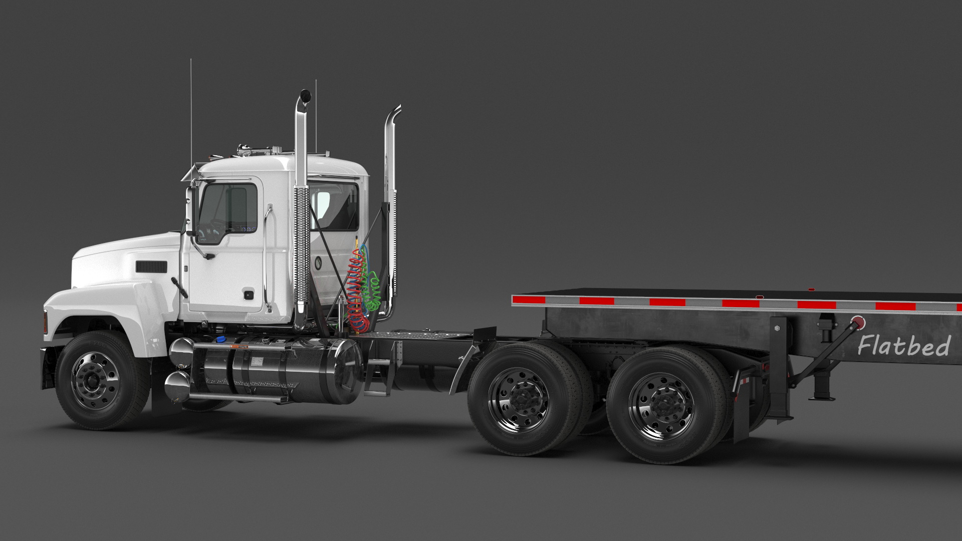 3D Commercial Truck and Flatbed Trailer