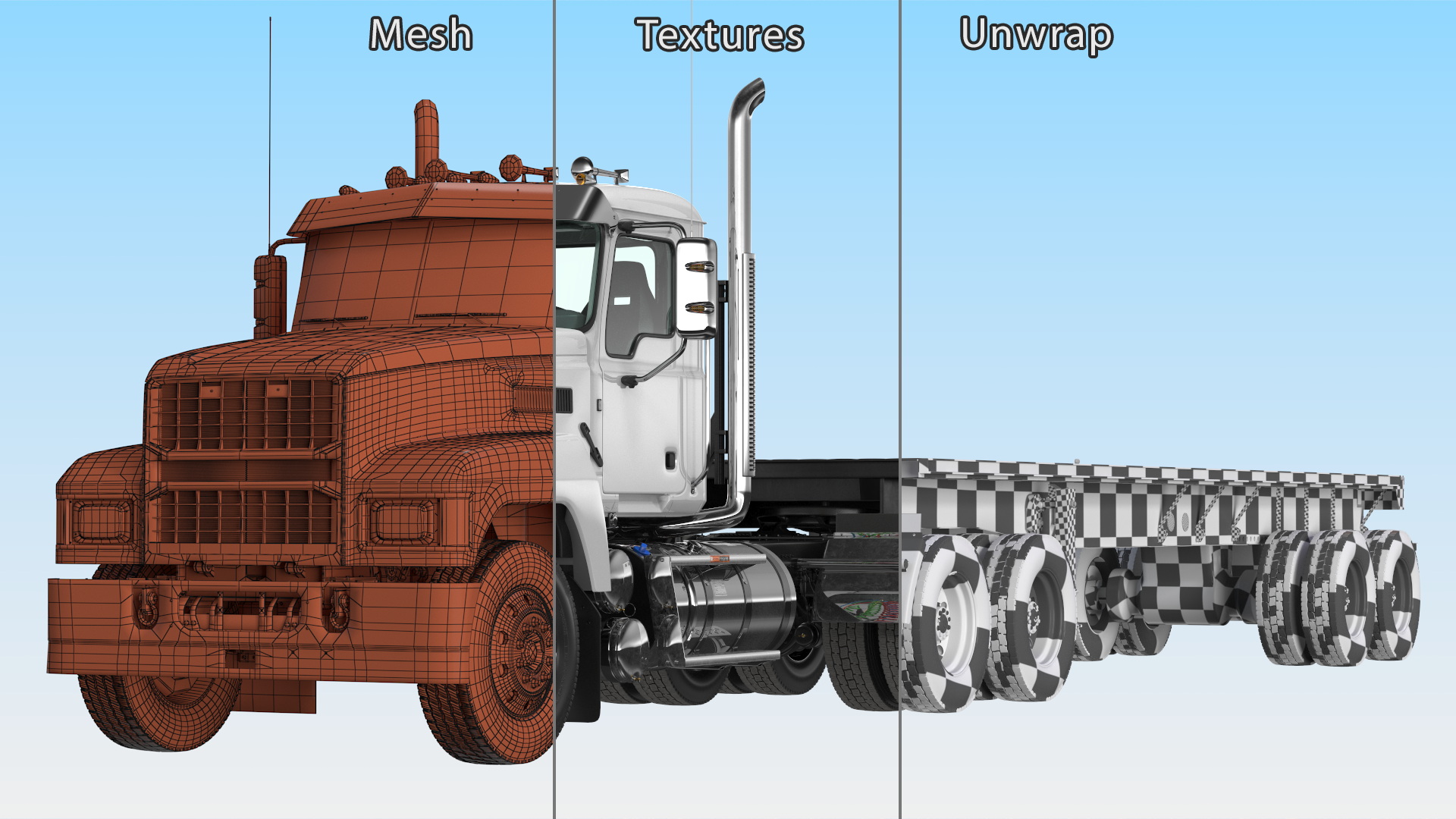 3D Commercial Truck and Flatbed Trailer