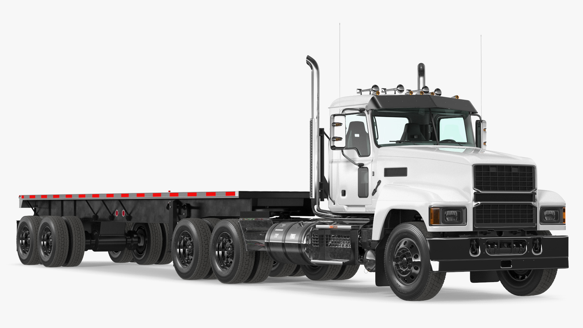 3D Commercial Truck and Flatbed Trailer