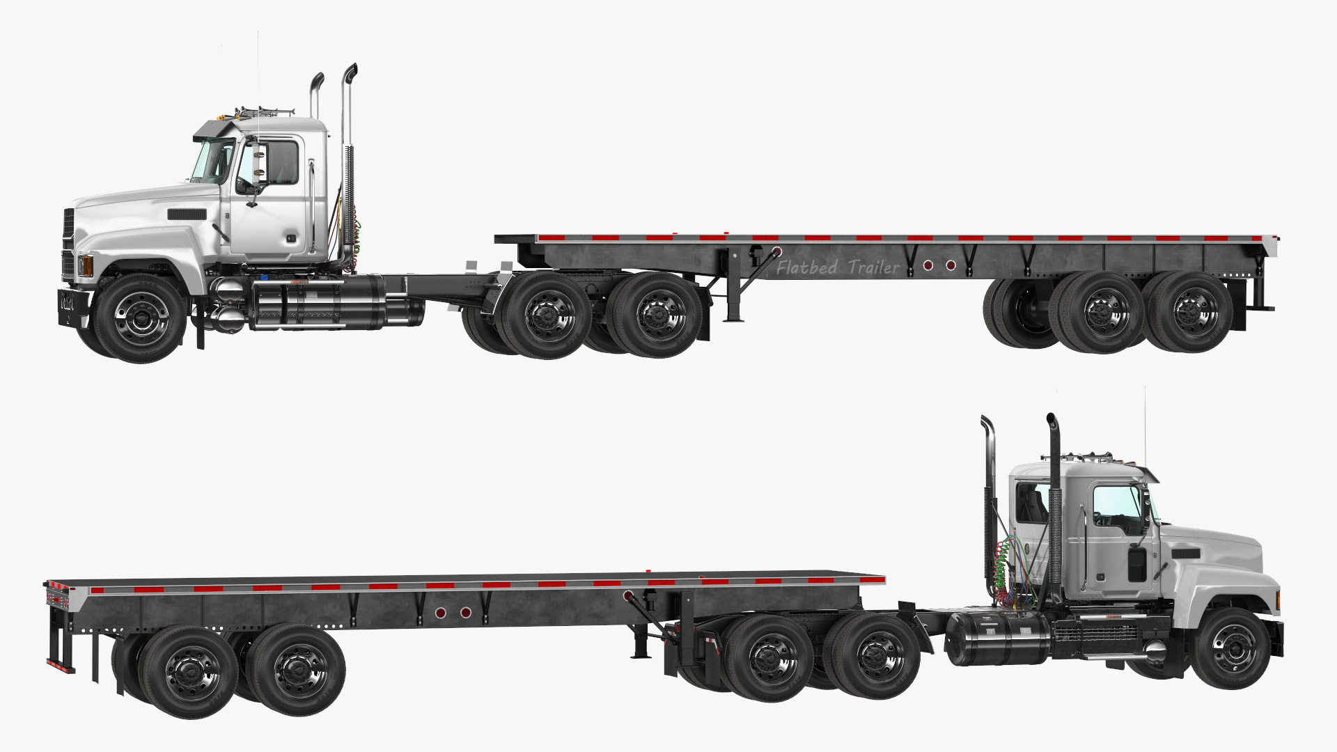 3D Commercial Truck and Flatbed Trailer