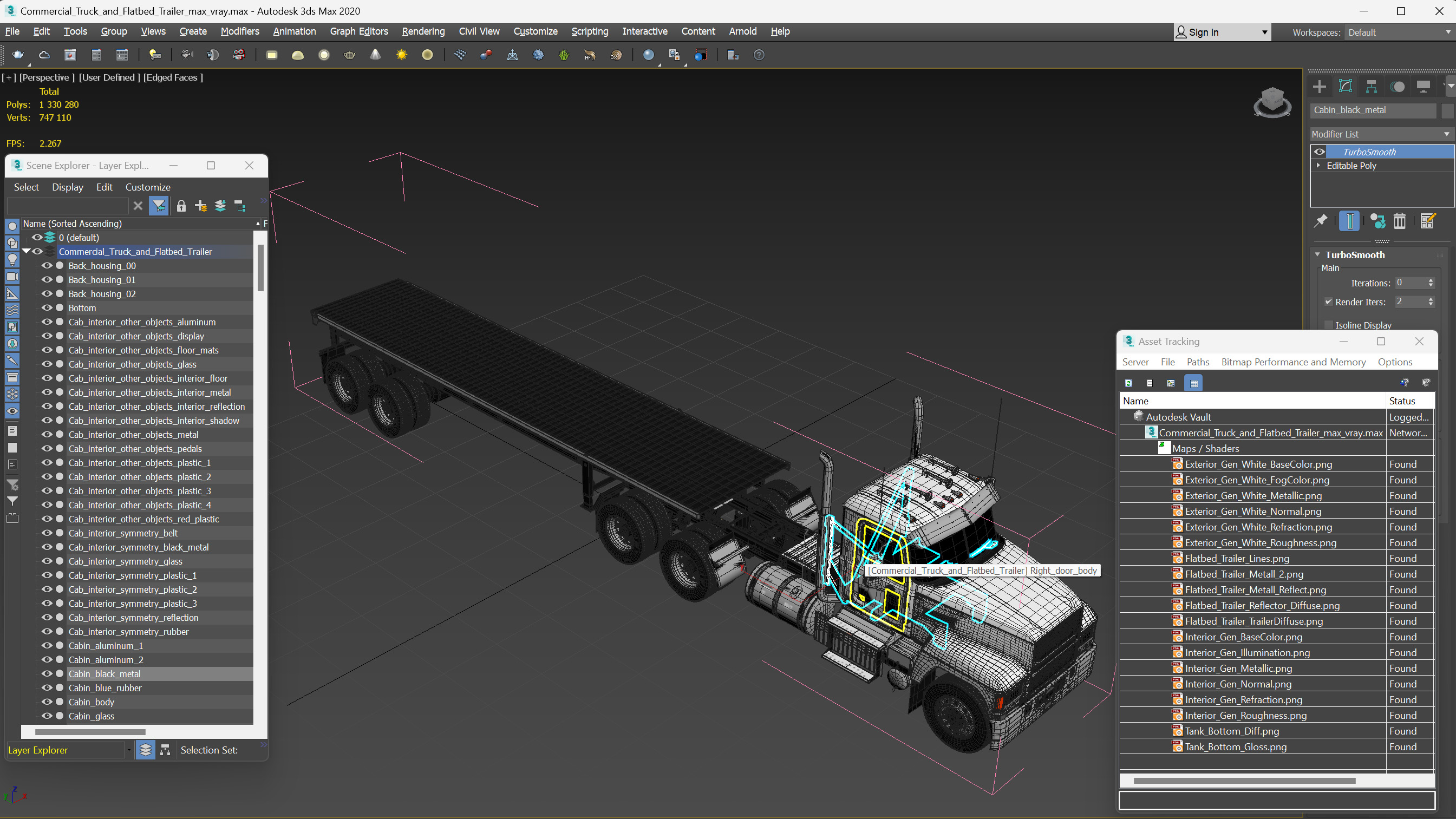 3D Commercial Truck and Flatbed Trailer