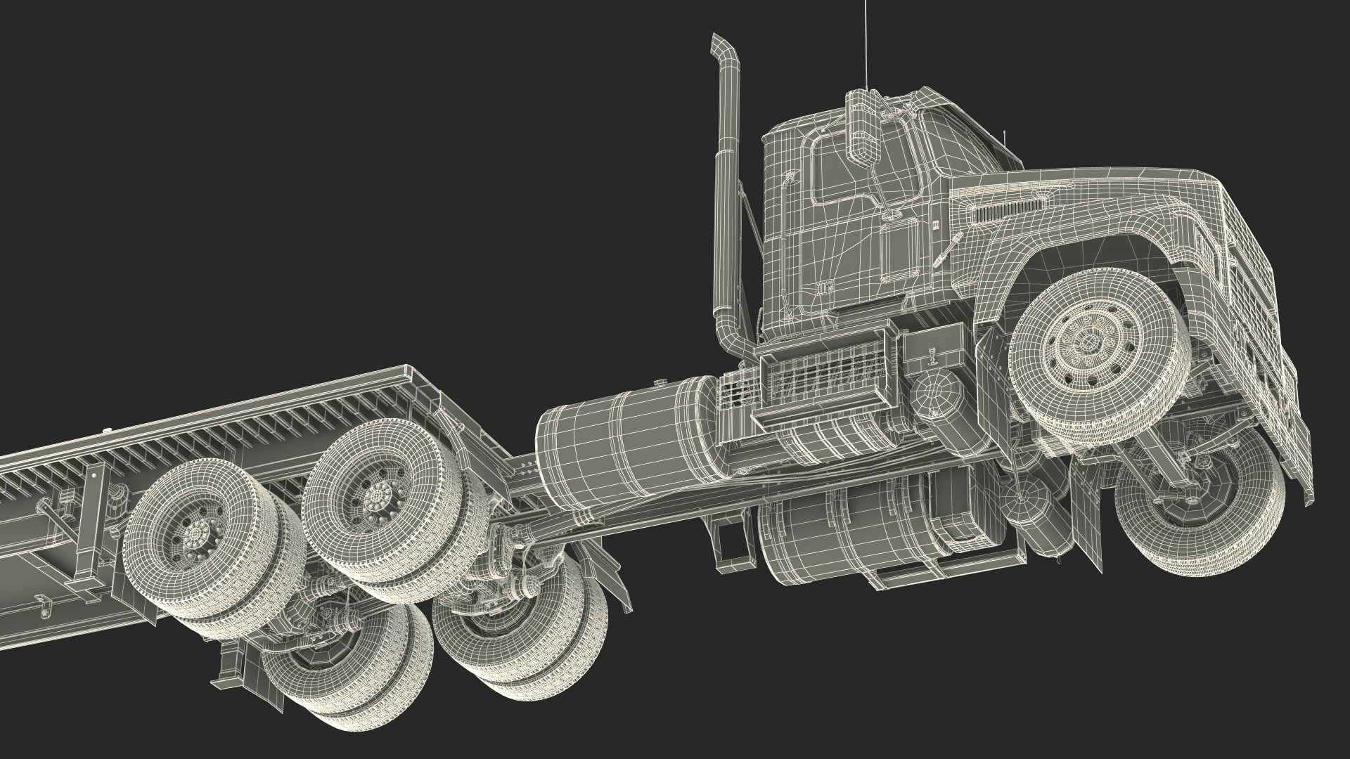 3D Commercial Truck and Flatbed Trailer