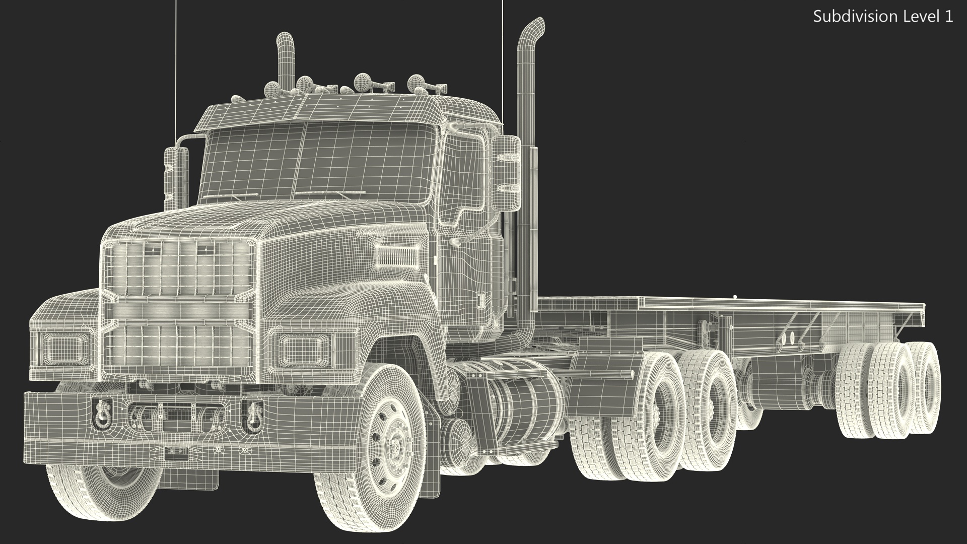 3D Commercial Truck and Flatbed Trailer