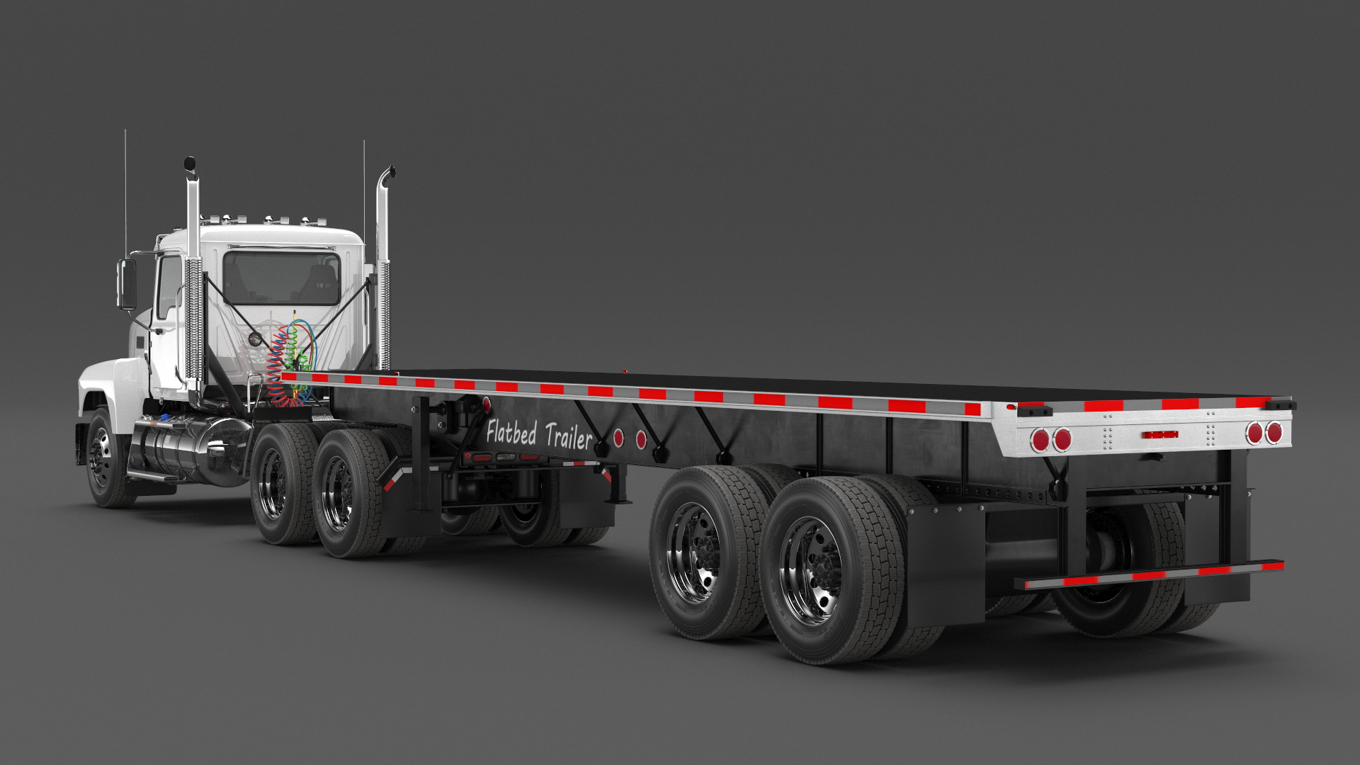 3D Commercial Truck and Flatbed Trailer