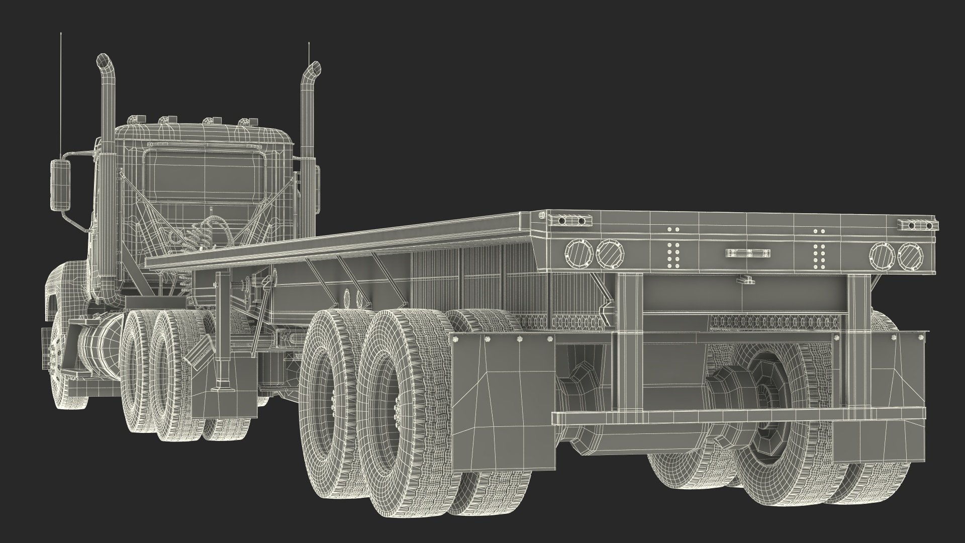 3D Commercial Truck and Flatbed Trailer