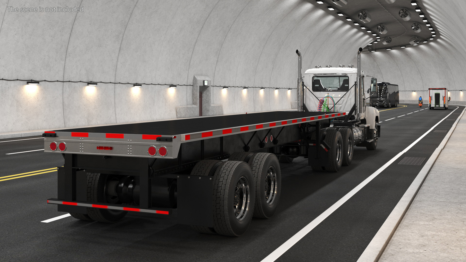 3D Commercial Truck and Flatbed Trailer