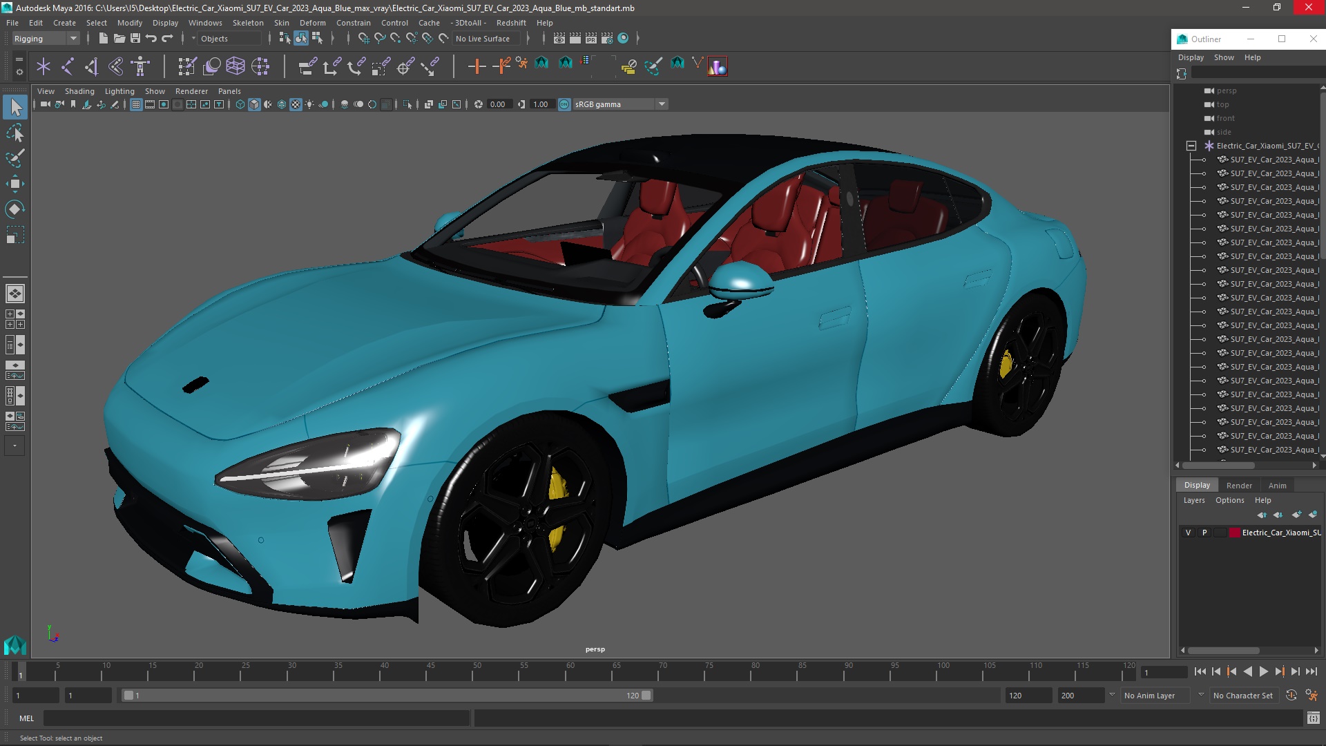 3D model Electric Car Xiaomi SU7 EV Car 2023 Aqua Blue
