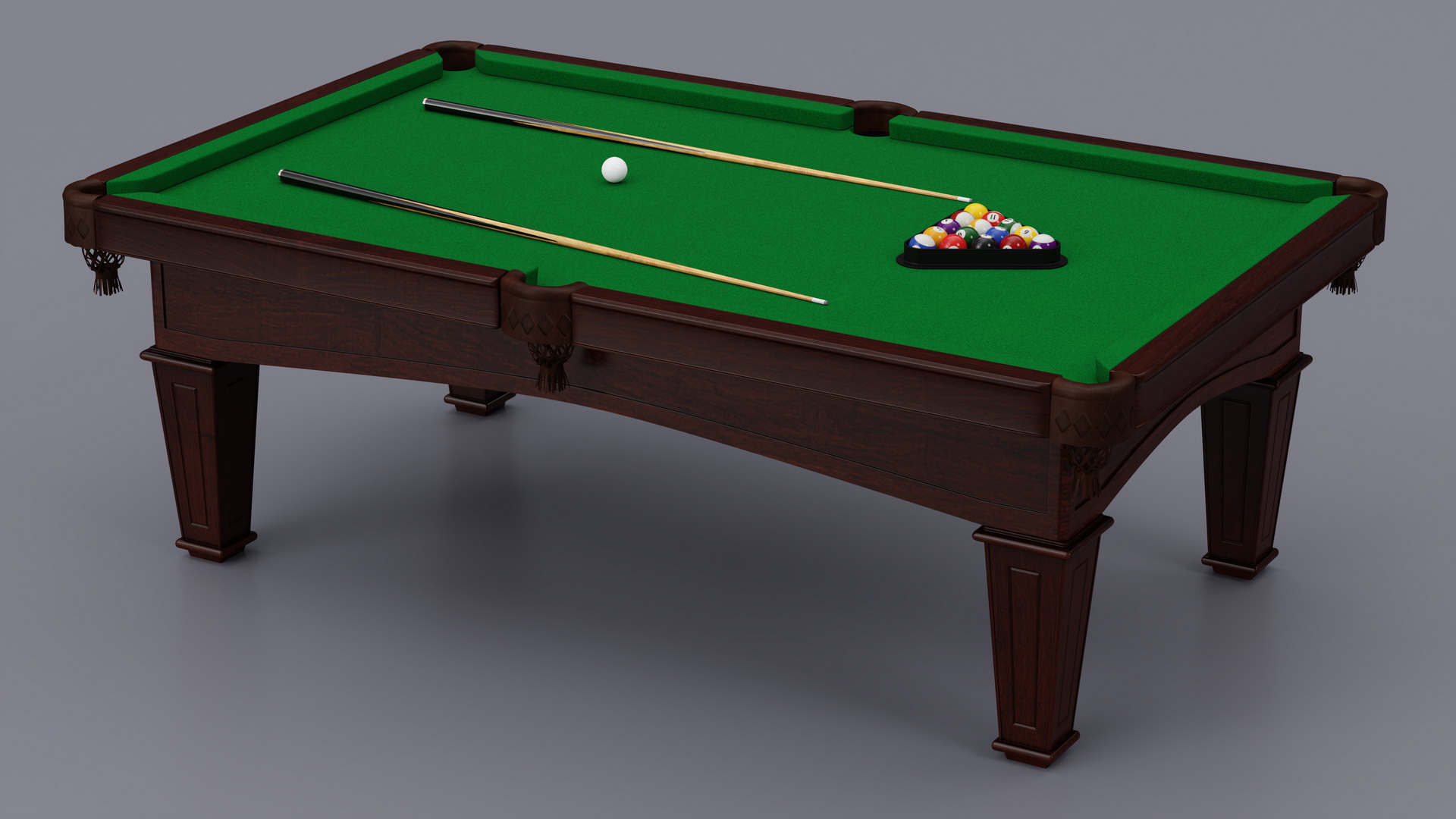 Billiard Table with Cues and Ball Set 3D