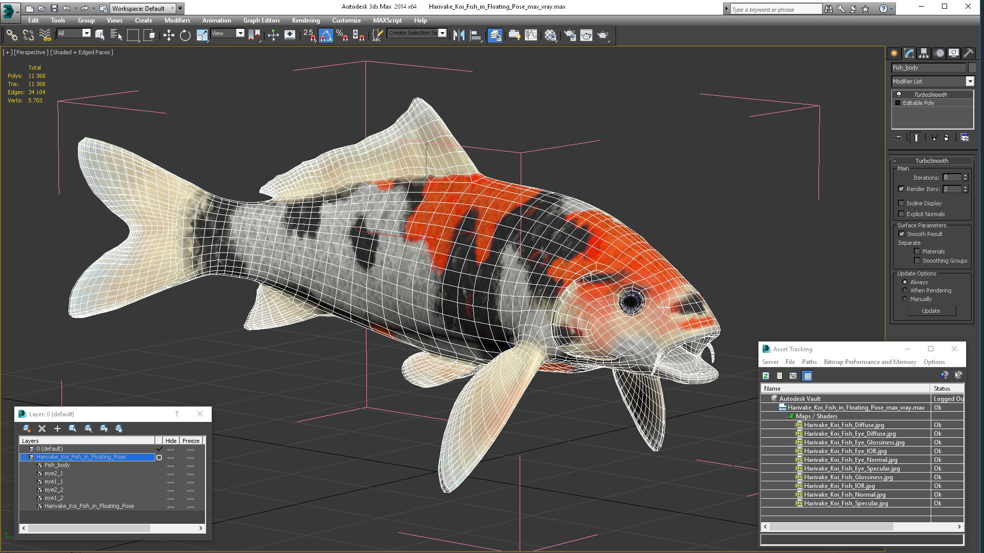 Harivake Koi Fish in Floating Pose 3D model