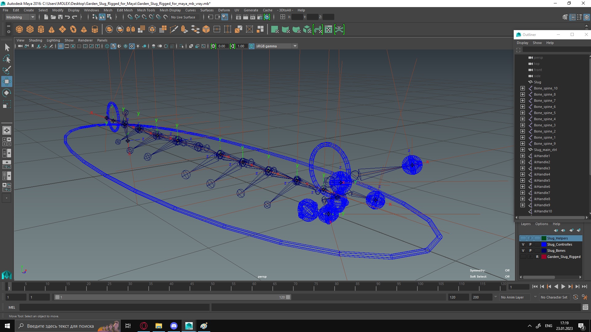 Garden Slug Rigged for Maya 3D