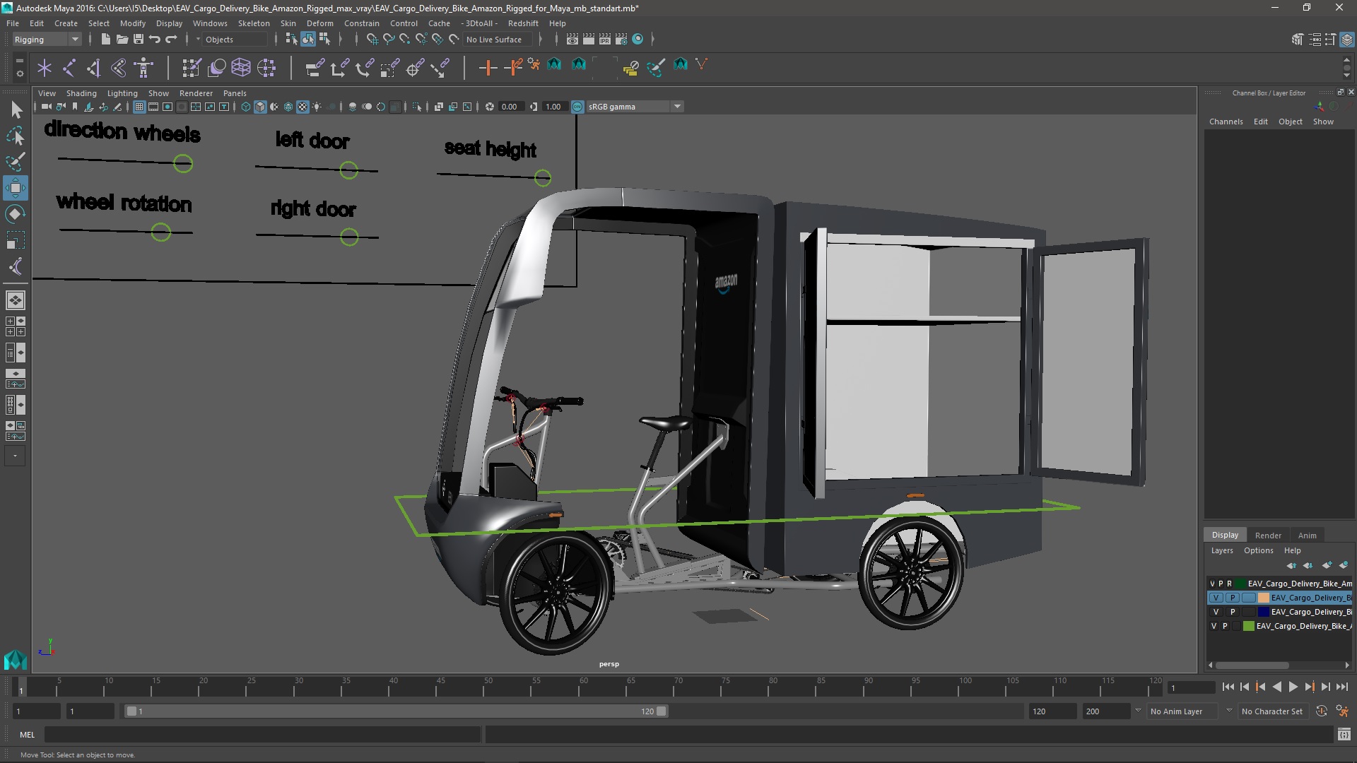 3D EAV Cargo Delivery Bike Amazon Rigged for Maya