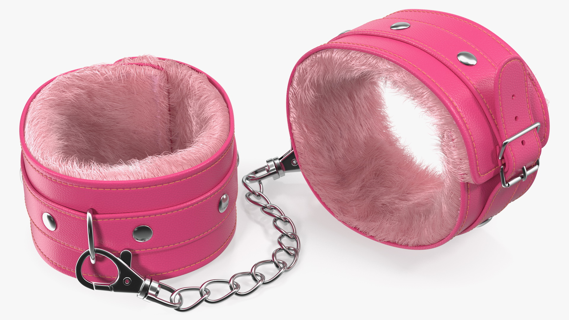 3D Pink Leather Wrist Cuffs with Fur model