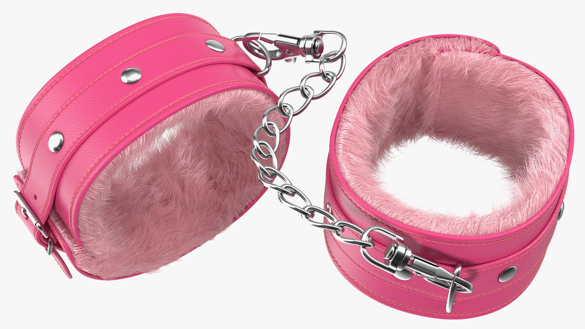 3D Pink Leather Wrist Cuffs with Fur model