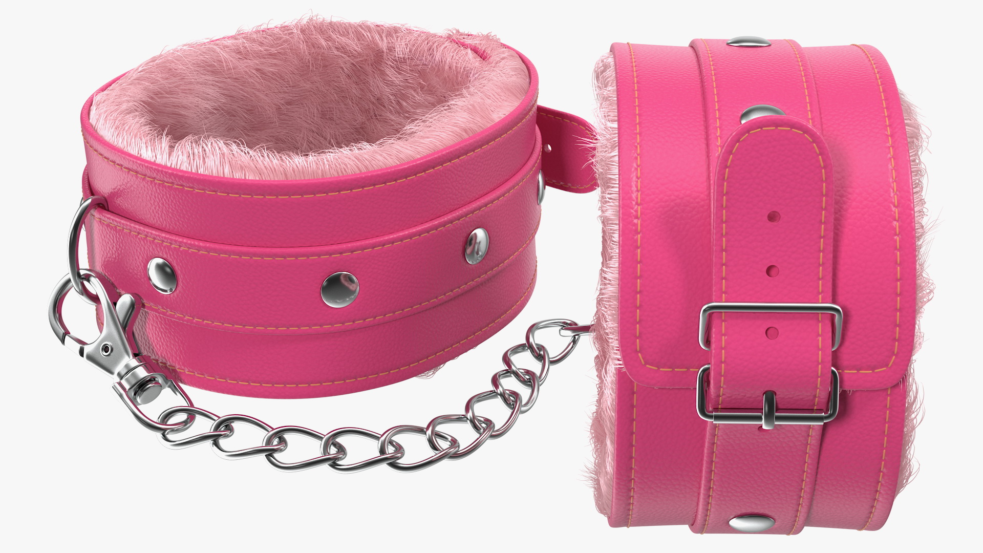 3D Pink Leather Wrist Cuffs with Fur model