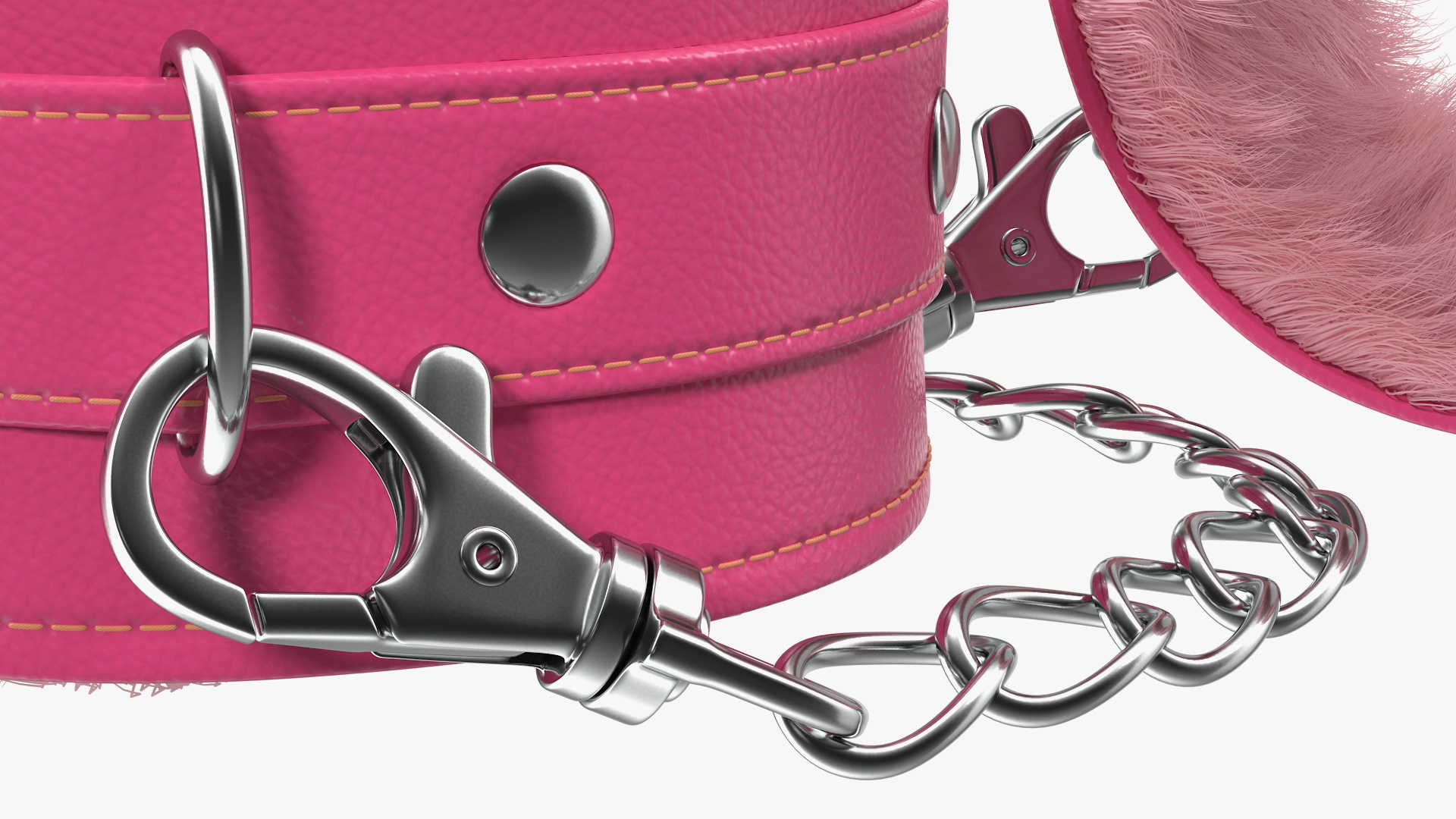 3D Pink Leather Wrist Cuffs with Fur model