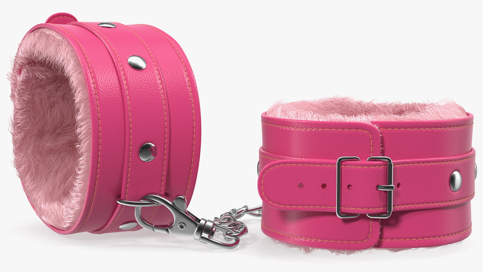 3D Pink Leather Wrist Cuffs with Fur model