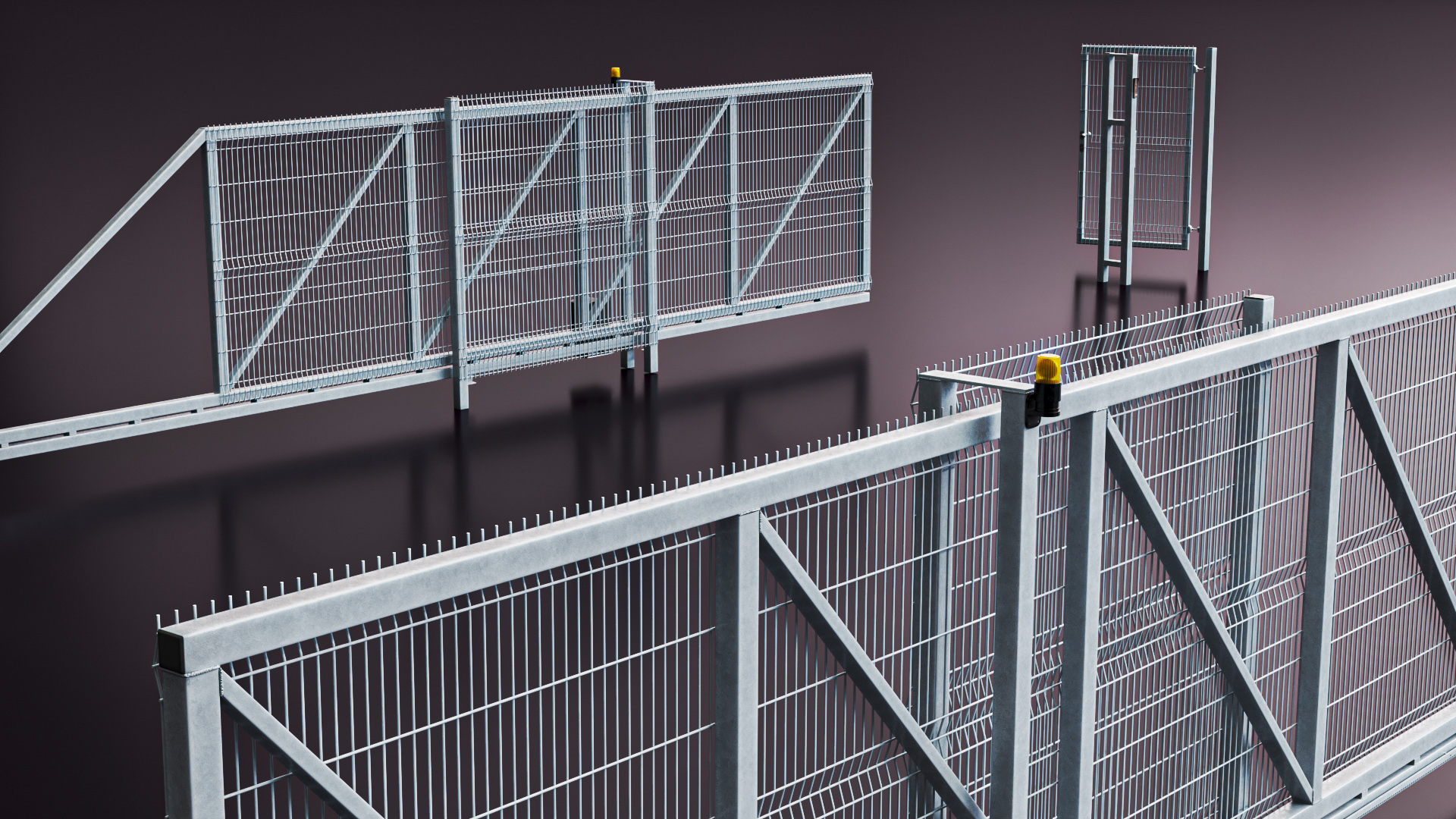 3D Security Rolling Gates with Fence Open model