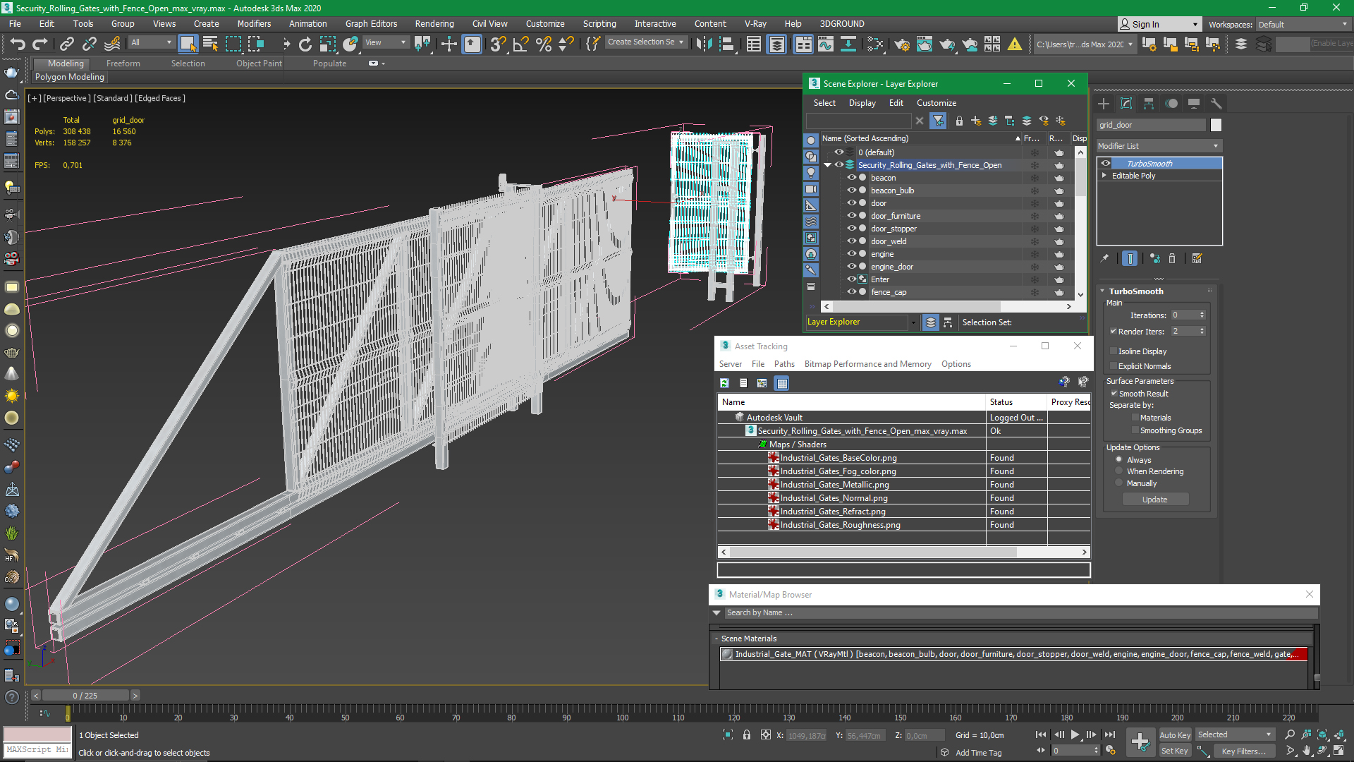 3D Security Rolling Gates with Fence Open model