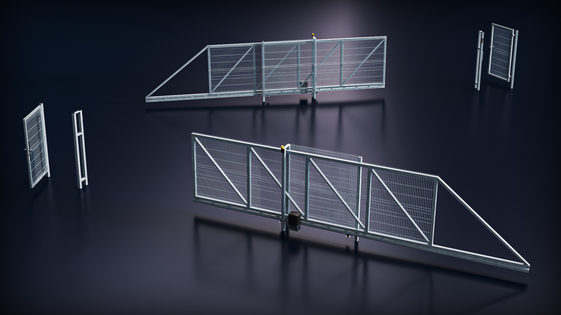 3D Security Rolling Gates with Fence Open model