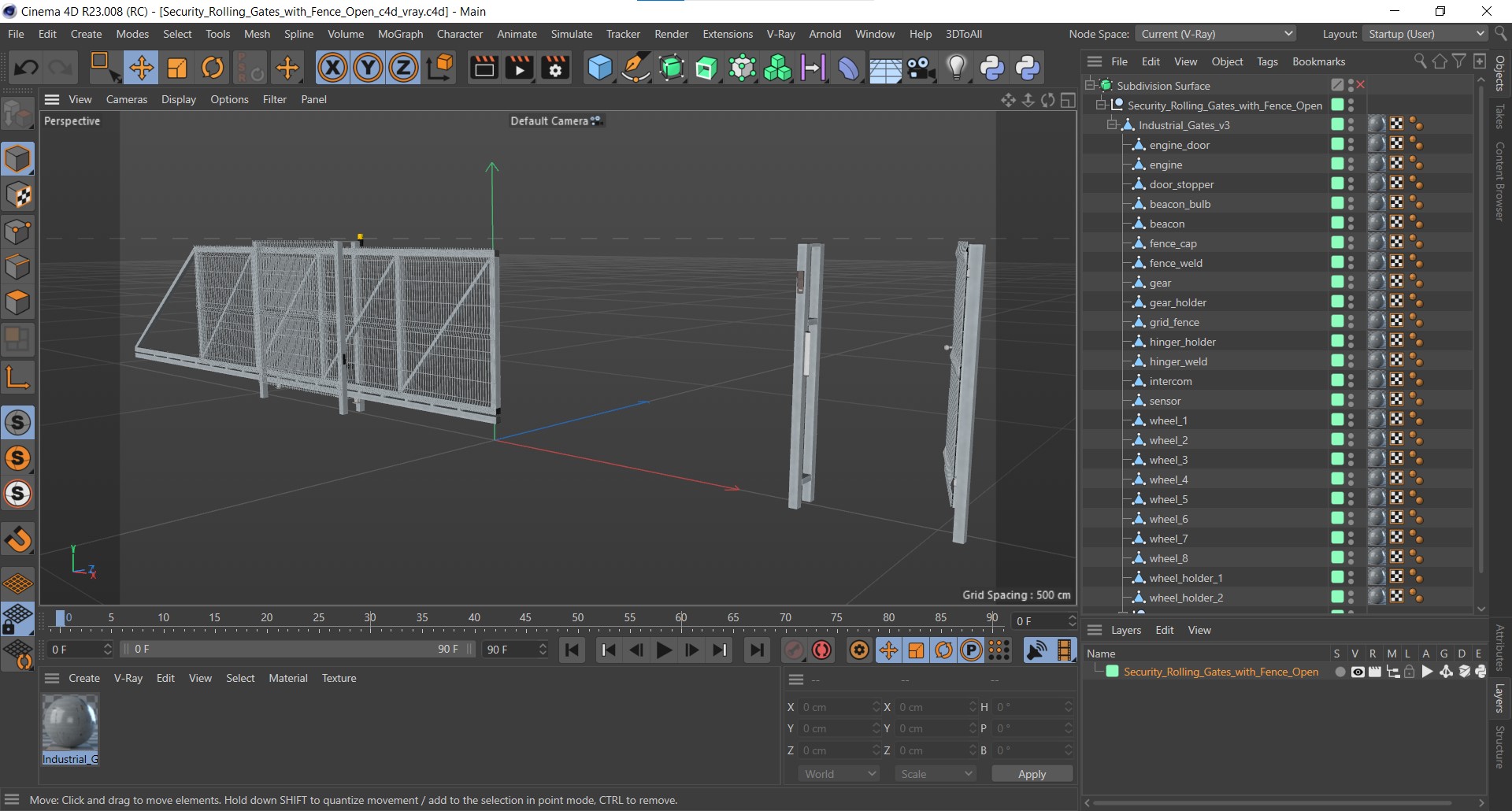 3D Security Rolling Gates with Fence Open model