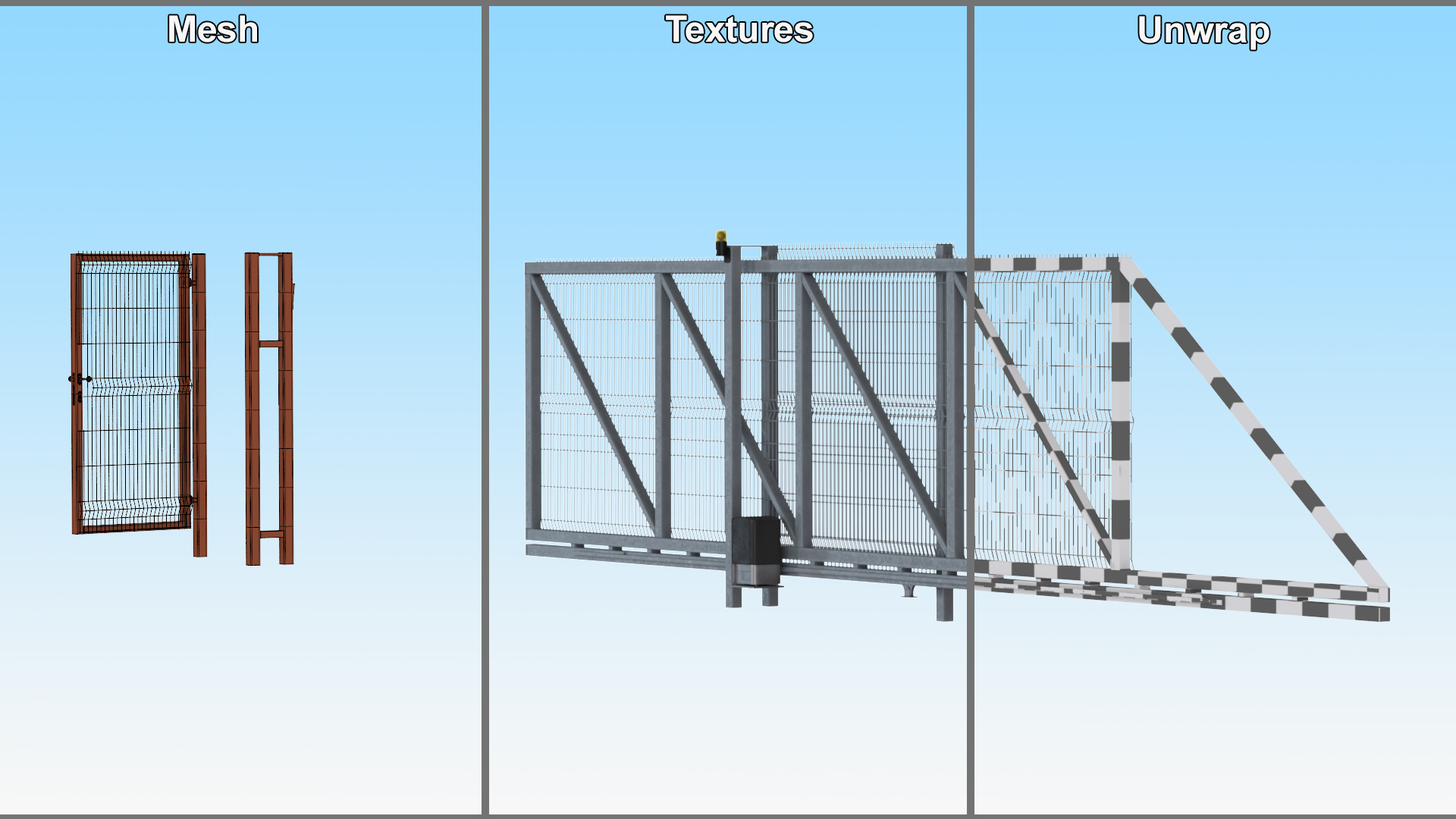 3D Security Rolling Gates with Fence Open model