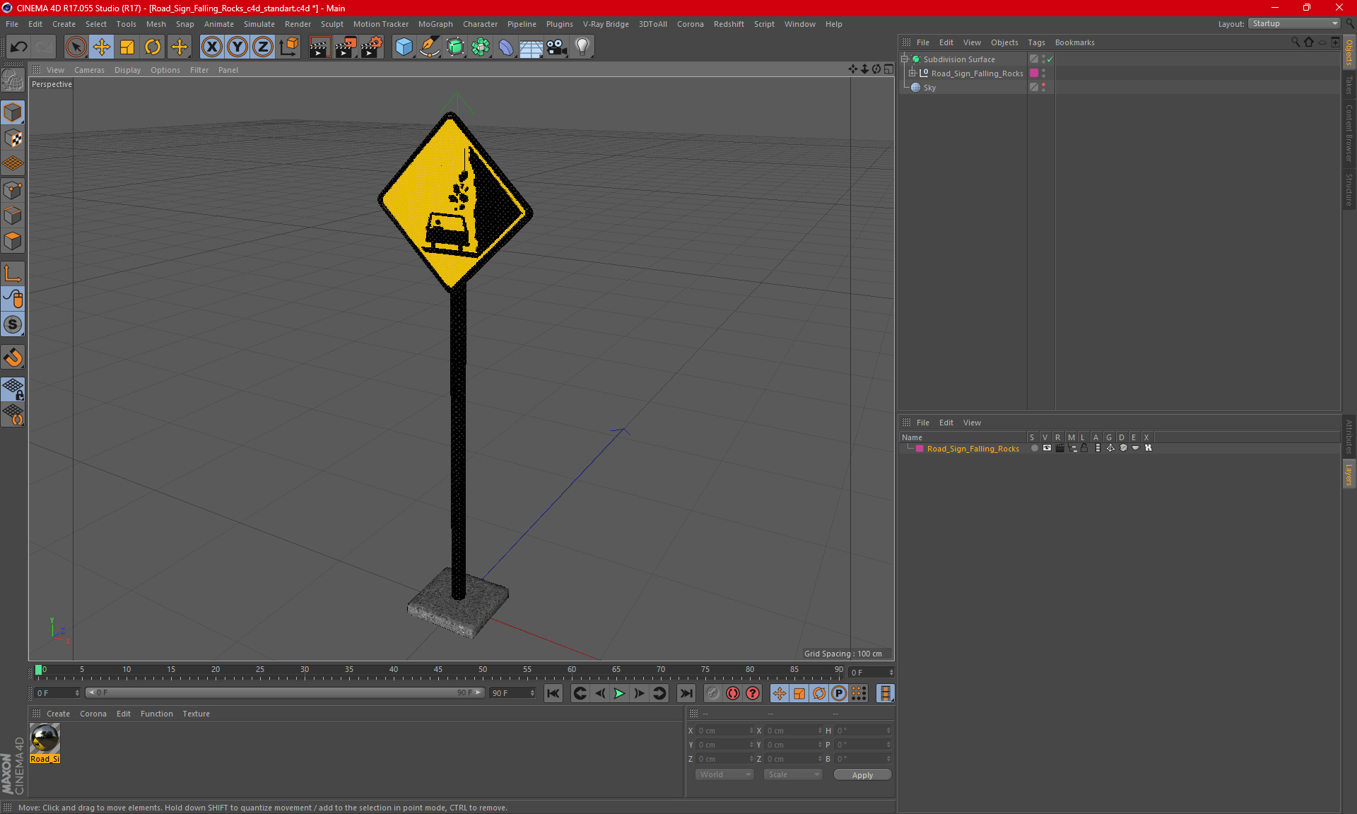 3D Road Sign Falling Rocks model