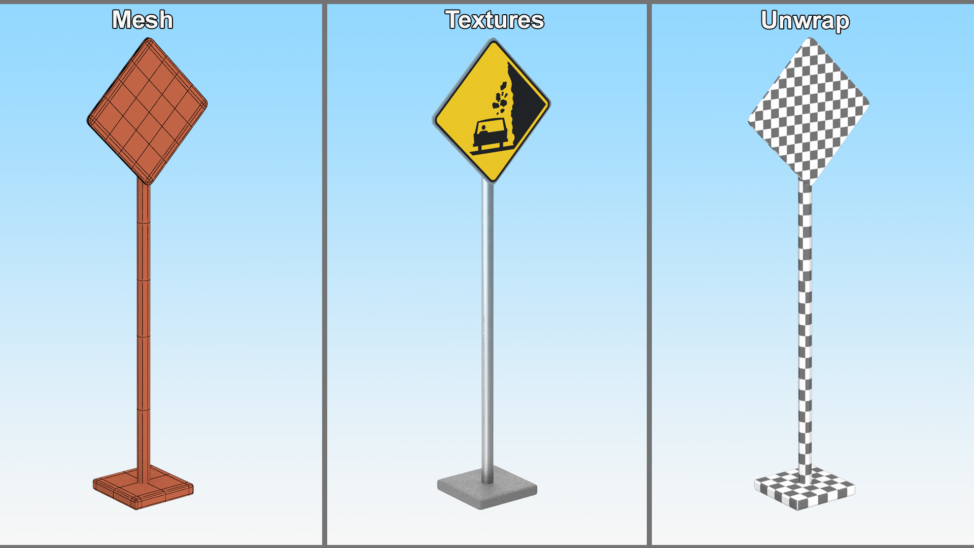 3D Road Sign Falling Rocks model