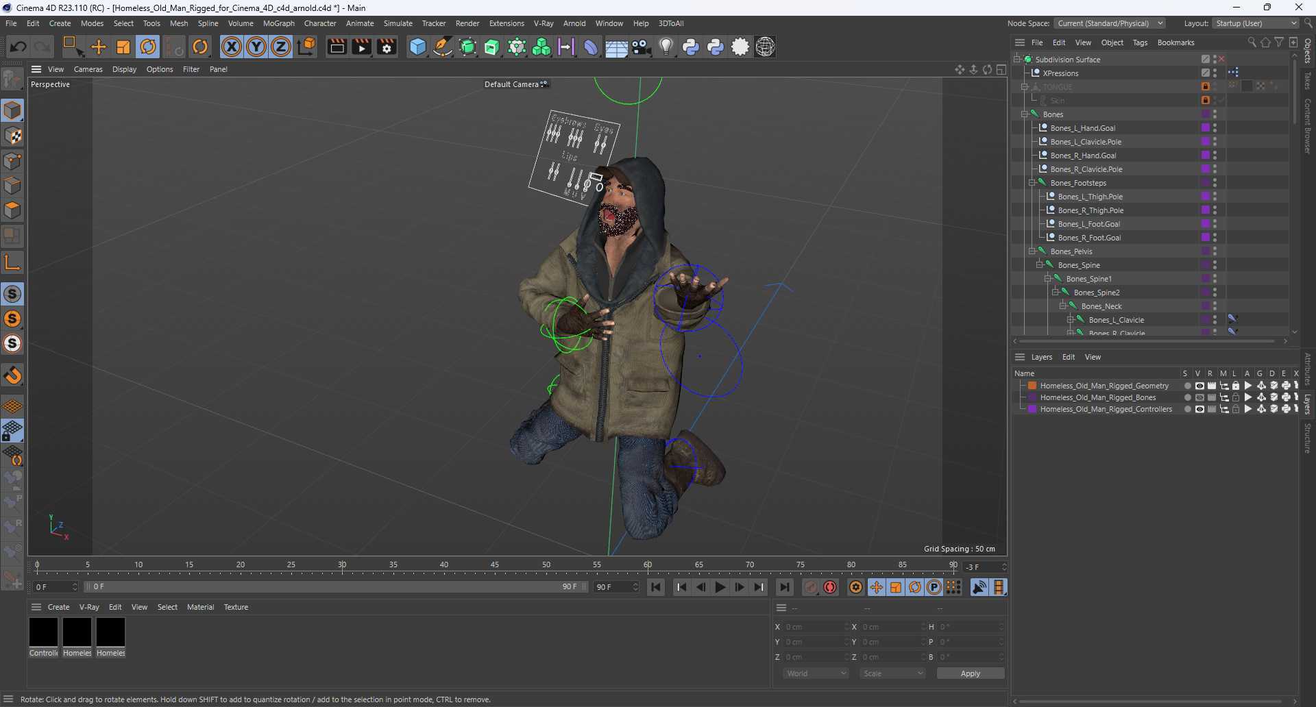 Homeless Old Man Rigged for Cinema 4D 3D